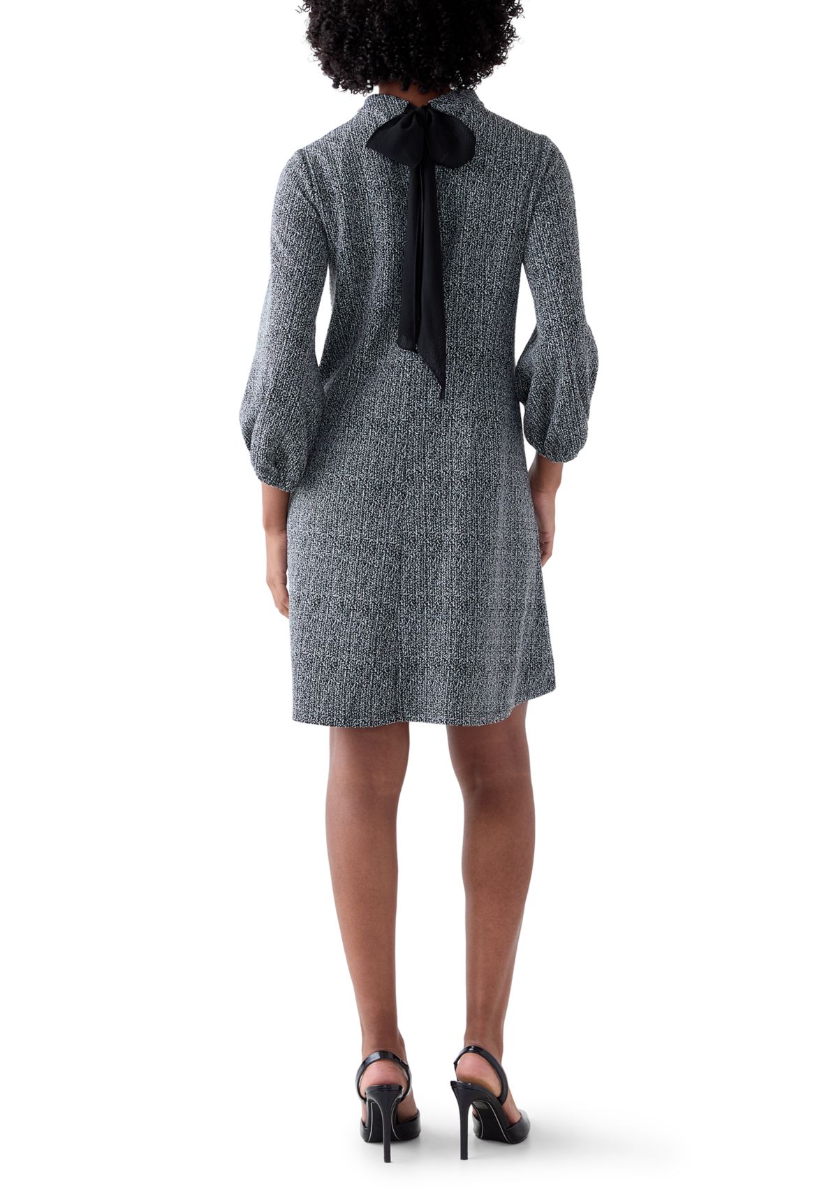 Womens Mock Neck Solid Bouclé Dress