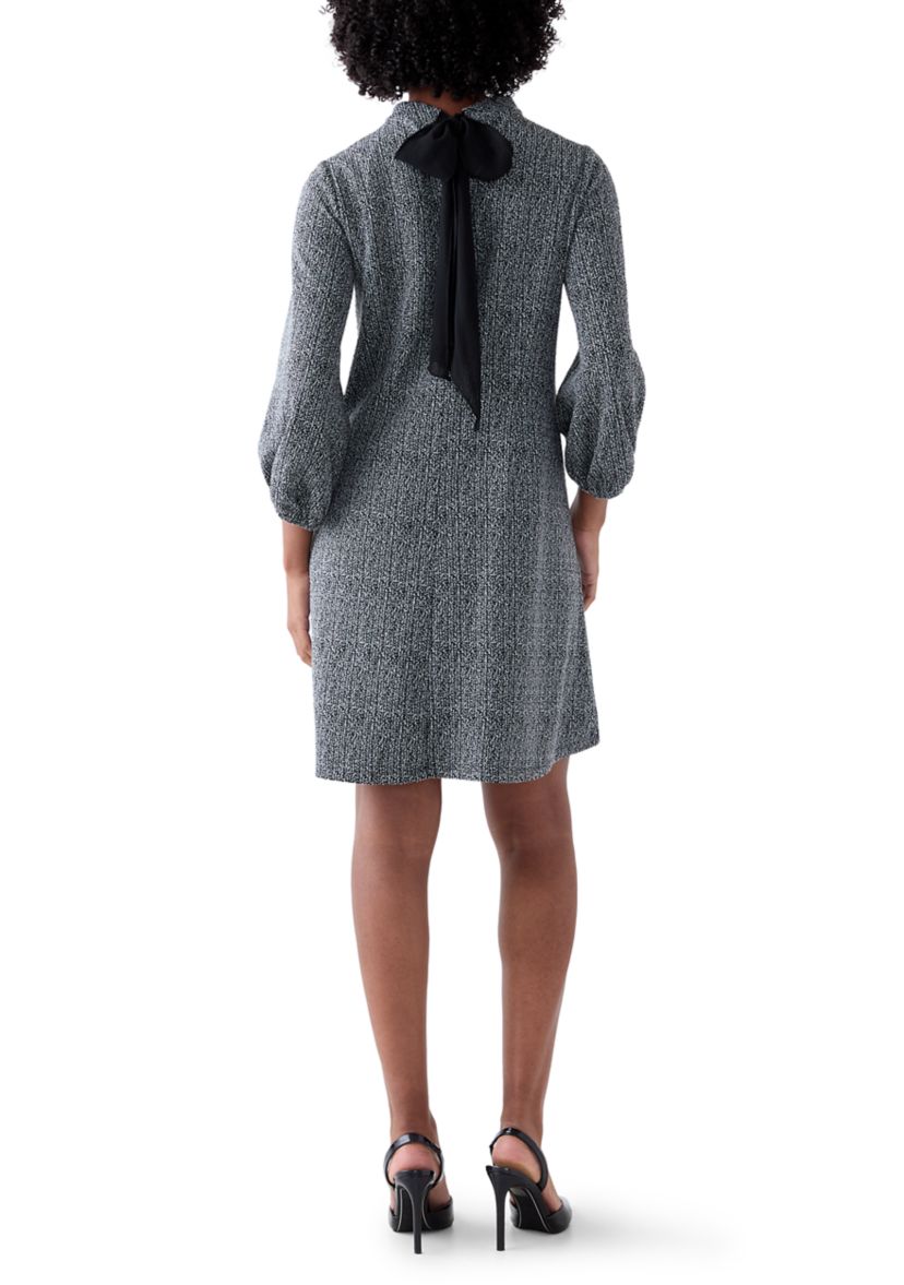 Womens Mock Neck Solid Bouclé Dress