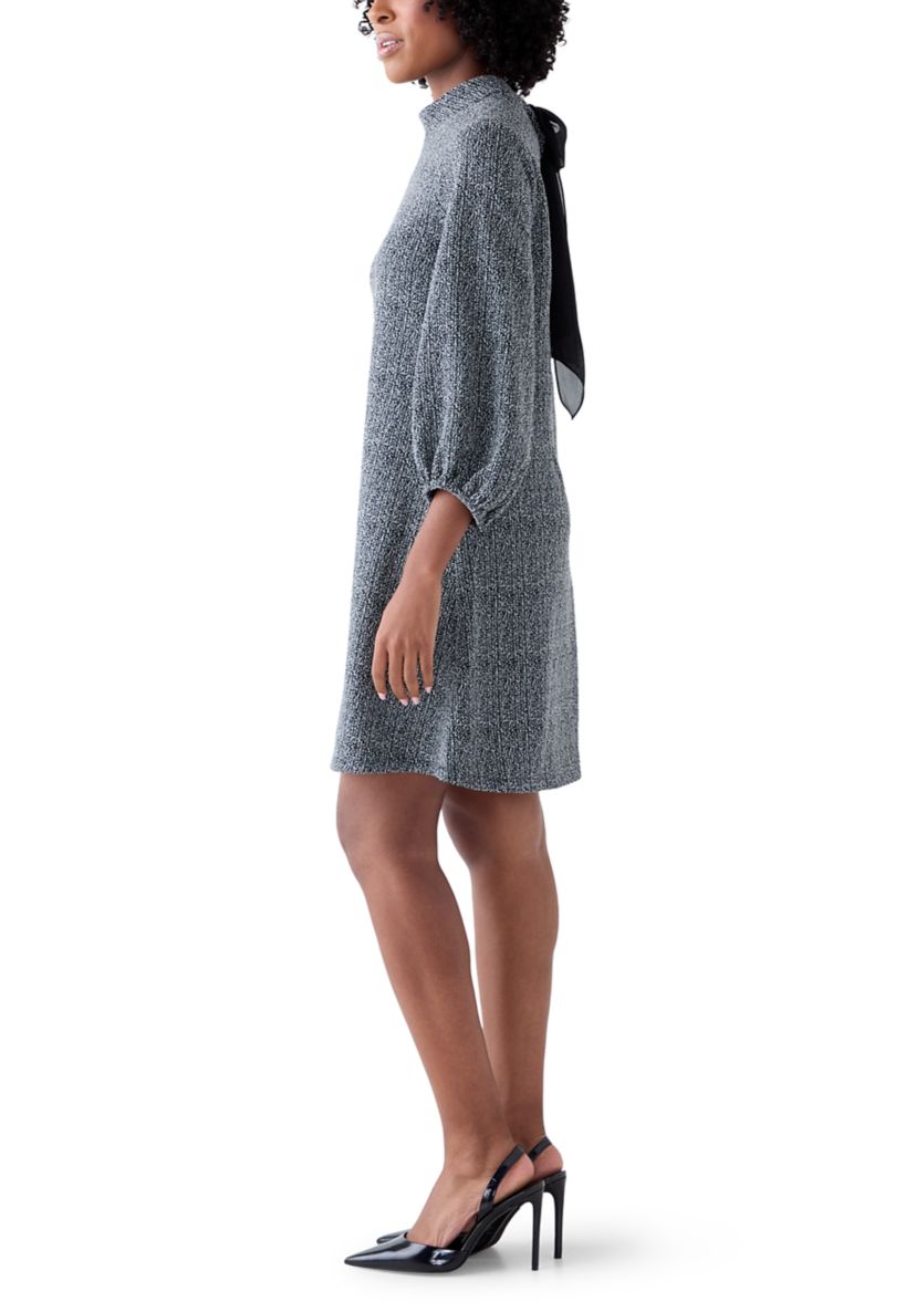 Womens Mock Neck Solid Bouclé Dress