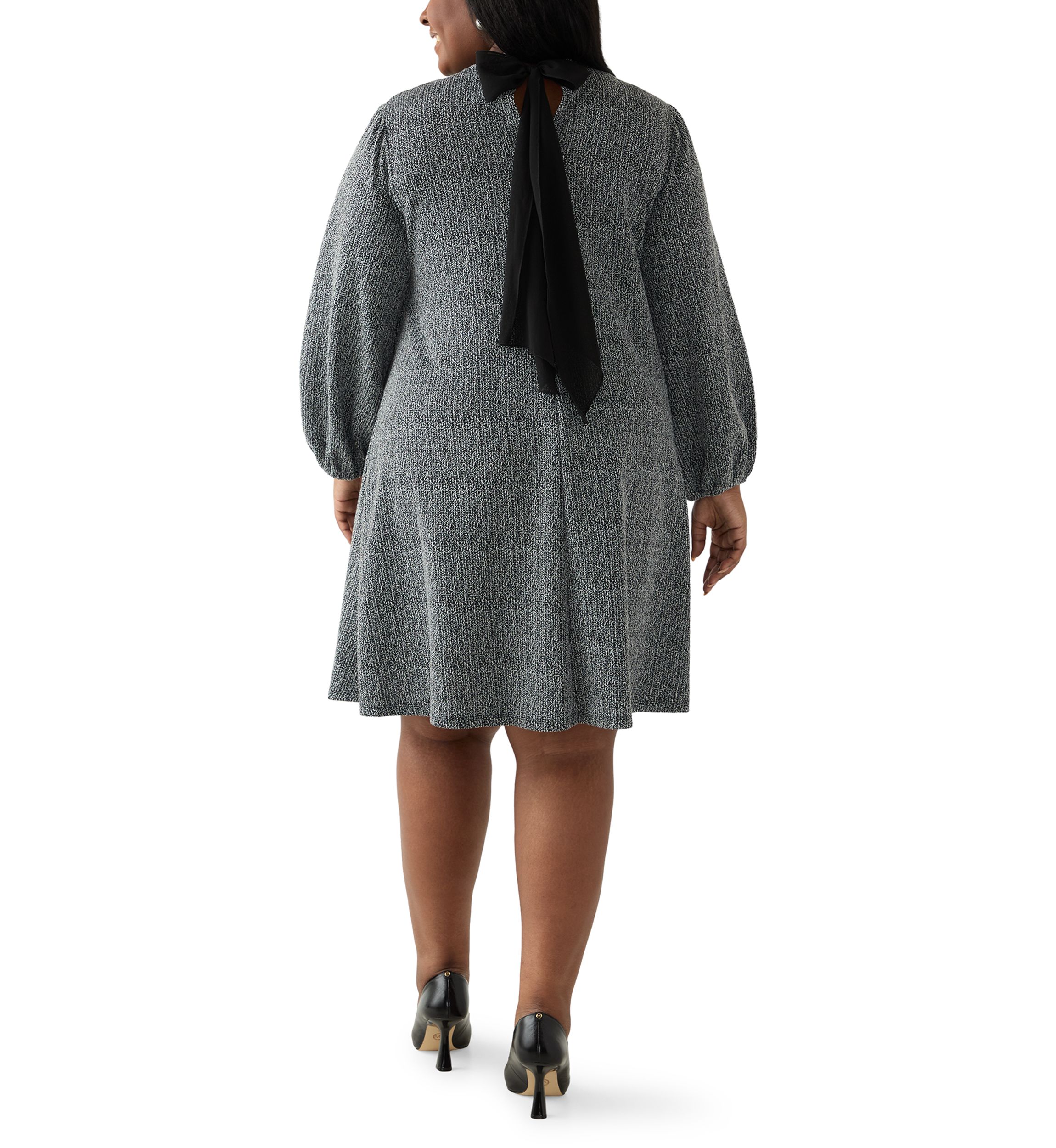 Plus Size Mock Neck A-Line Bouclé Dress