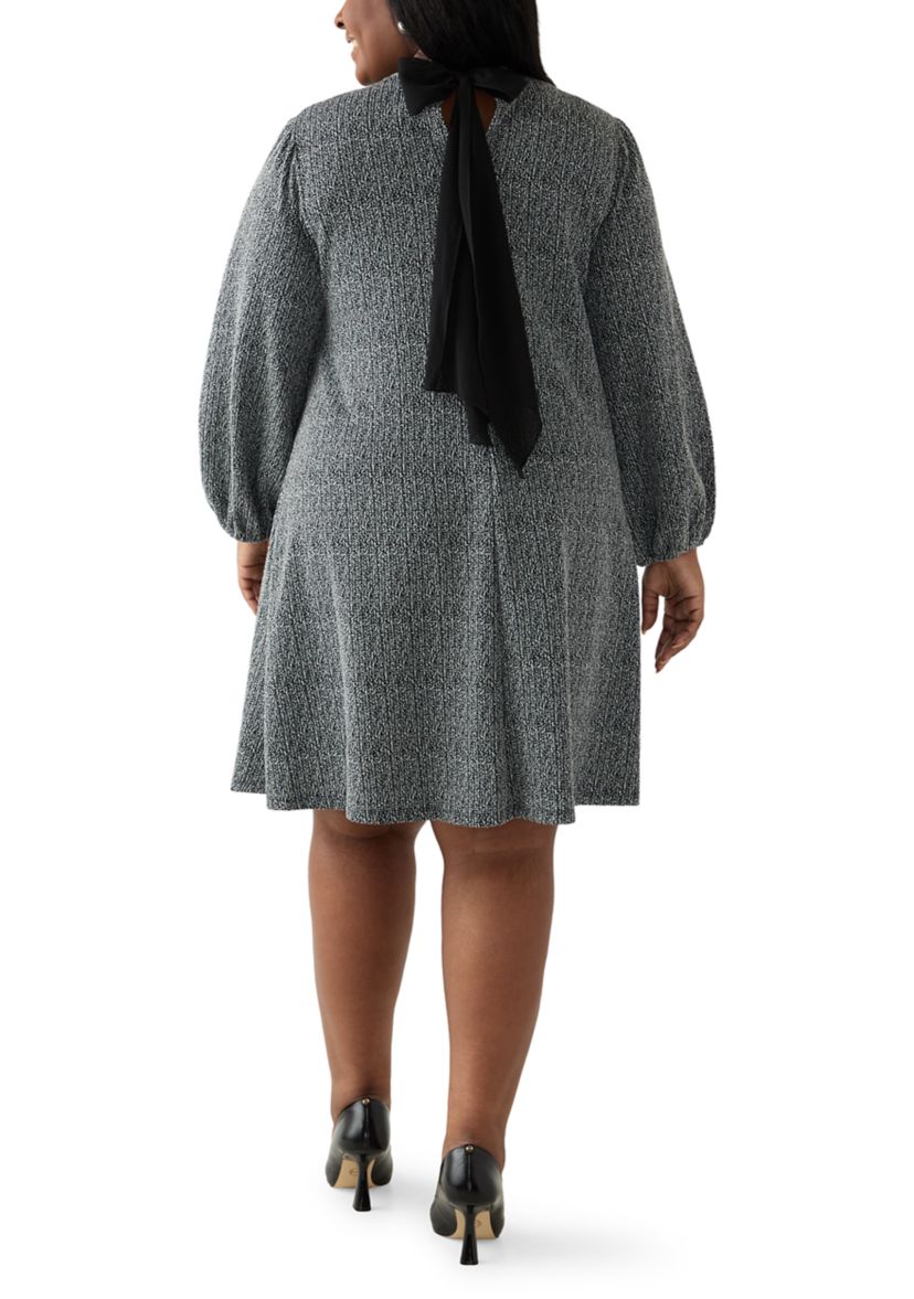 Plus Size Mock Neck A-Line Bouclé Dress