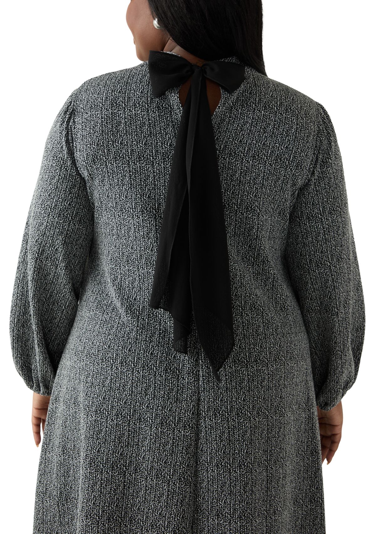 Plus Size Mock Neck A-Line Bouclé Dress