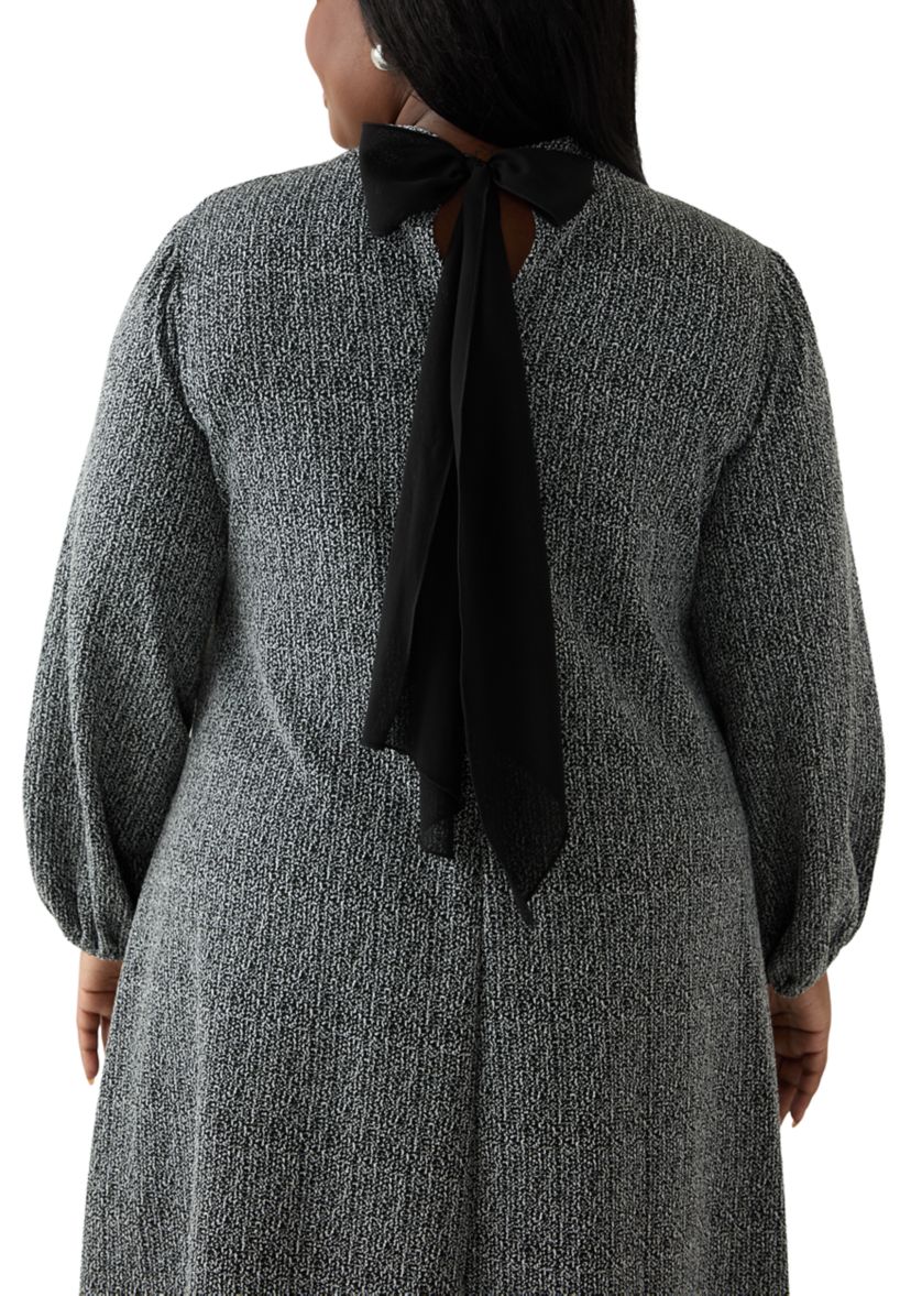 Plus Size Mock Neck A-Line Bouclé Dress