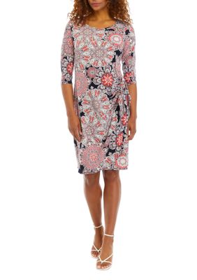 Women's Medallion Printed Side Tie Sheath Dress