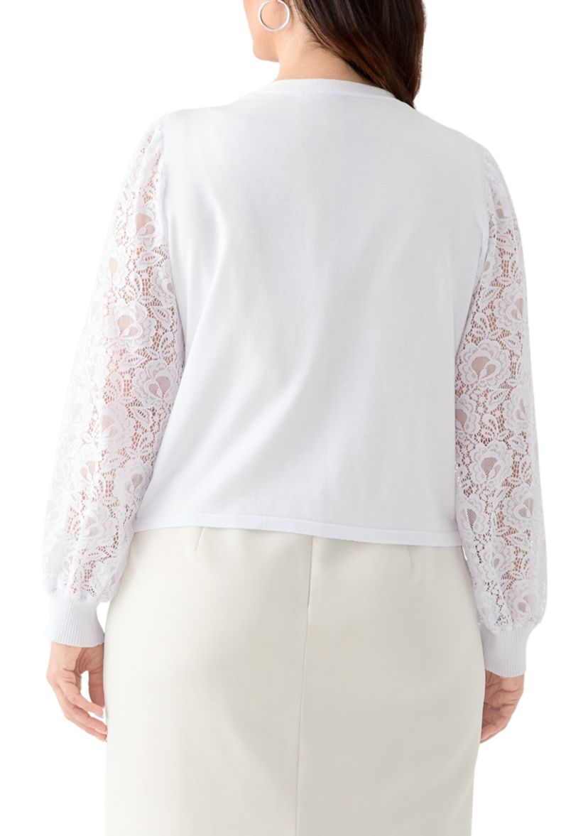 Plus Size Long Lace Sleeve Flat Knit Cardigan