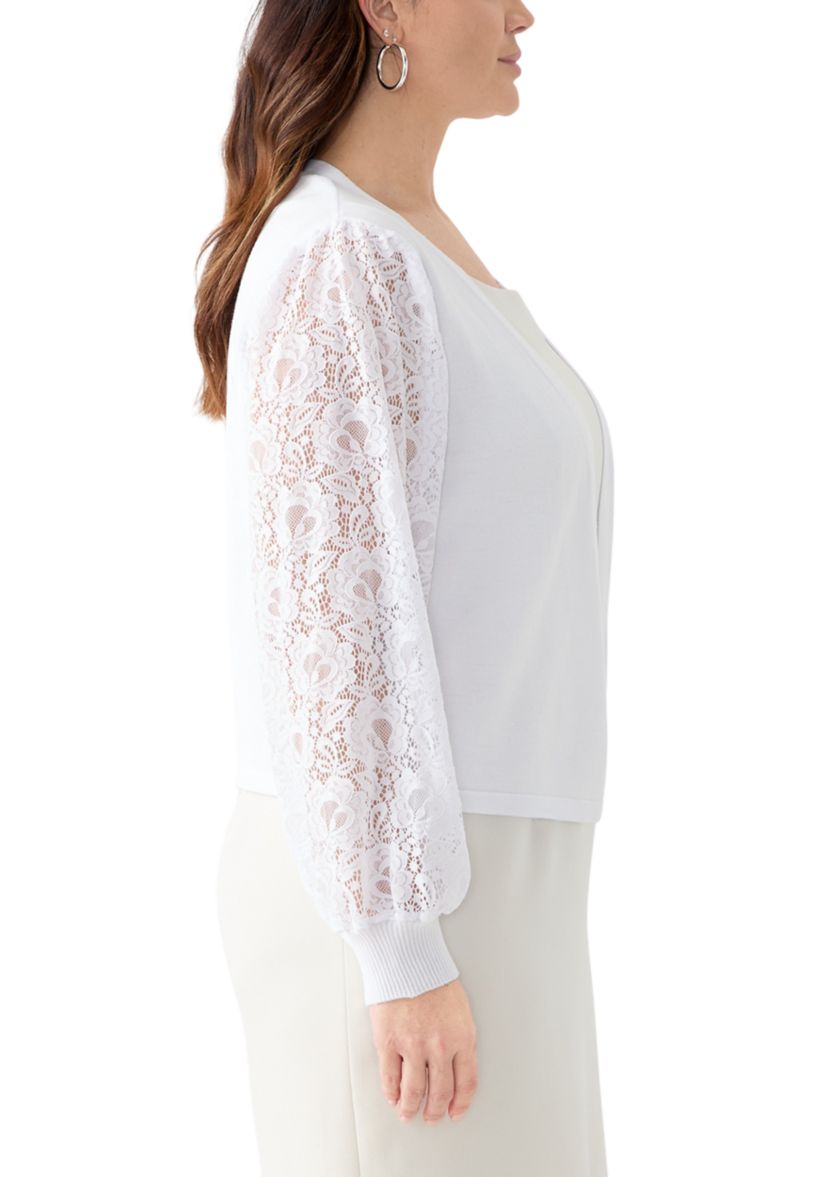 Plus Size Long Lace Sleeve Flat Knit Cardigan