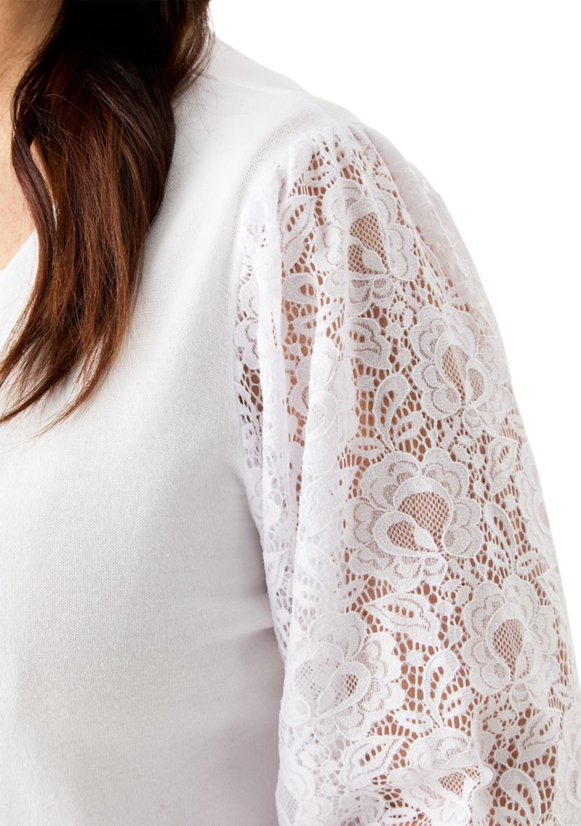 Plus Size Long Lace Sleeve Flat Knit Cardigan