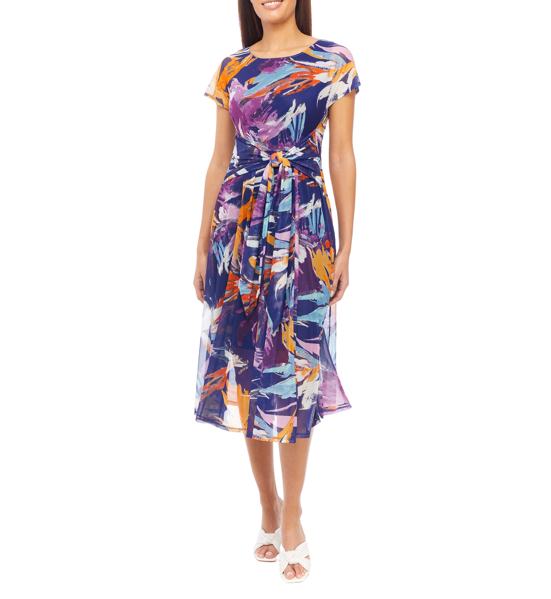 Womens Abstract Print Fit and Flare Dress
