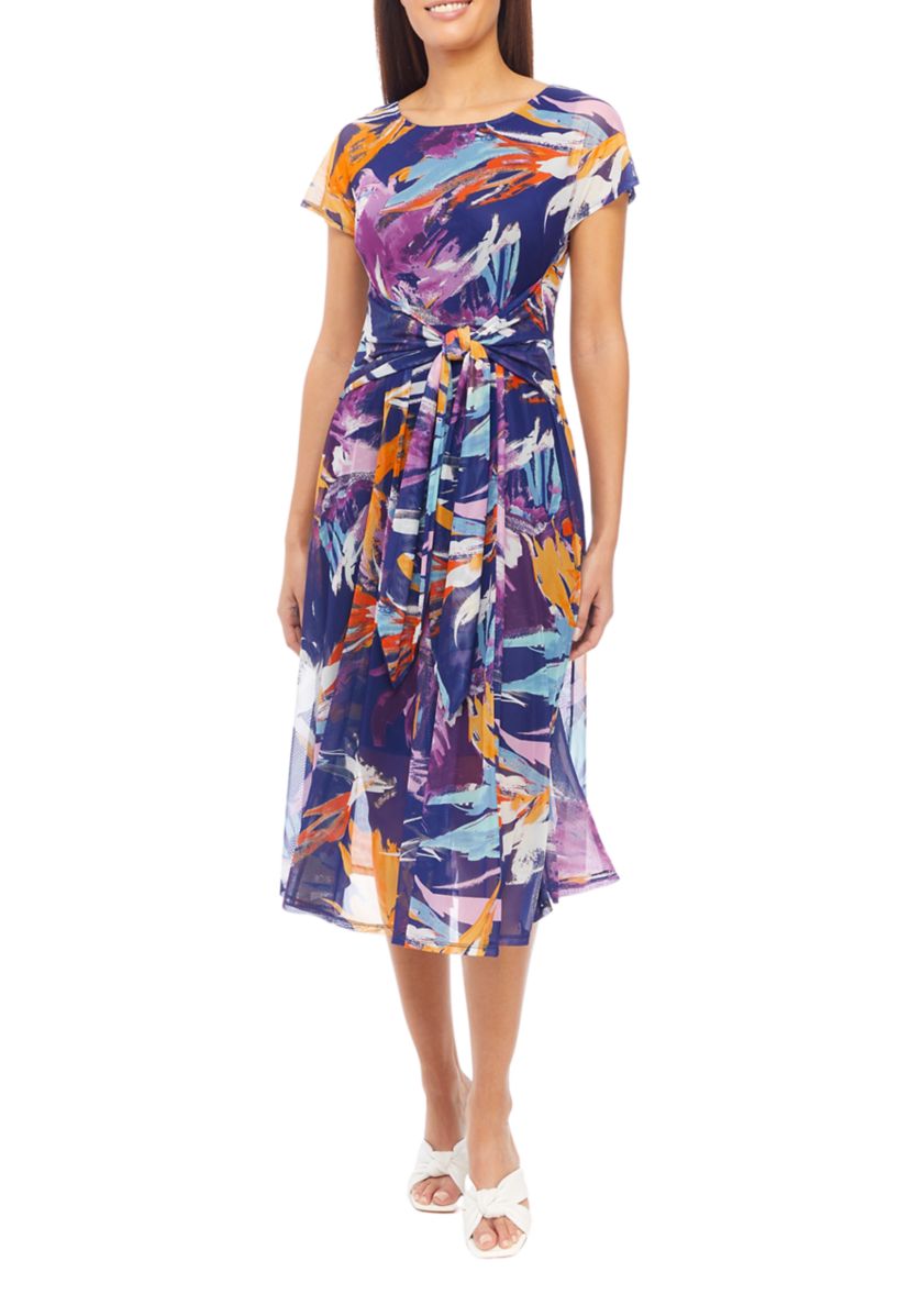 Womens Abstract Print Fit and Flare Dress