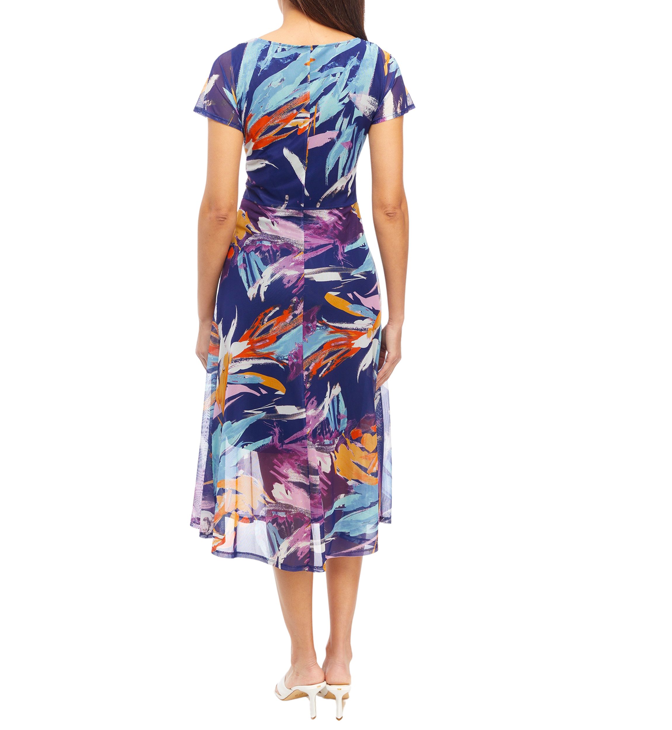 Womens Abstract Print Fit and Flare Dress