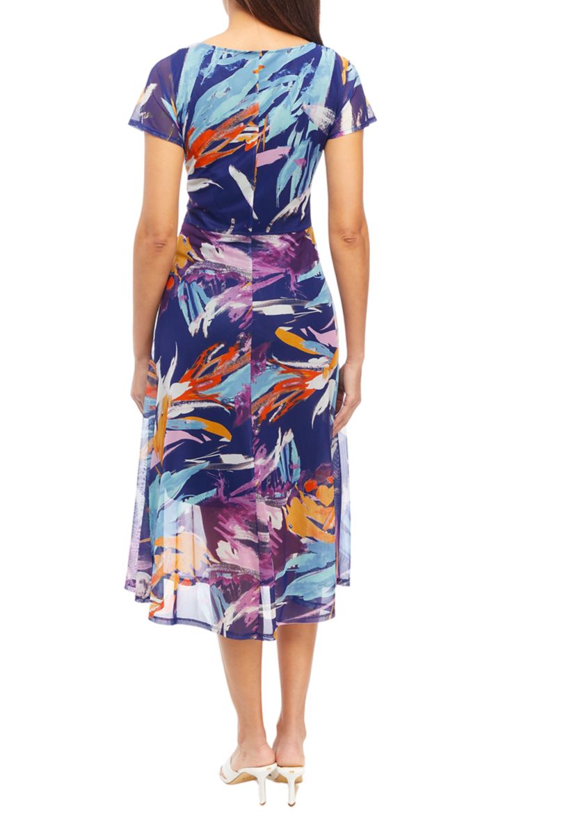Womens Abstract Print Fit and Flare Dress