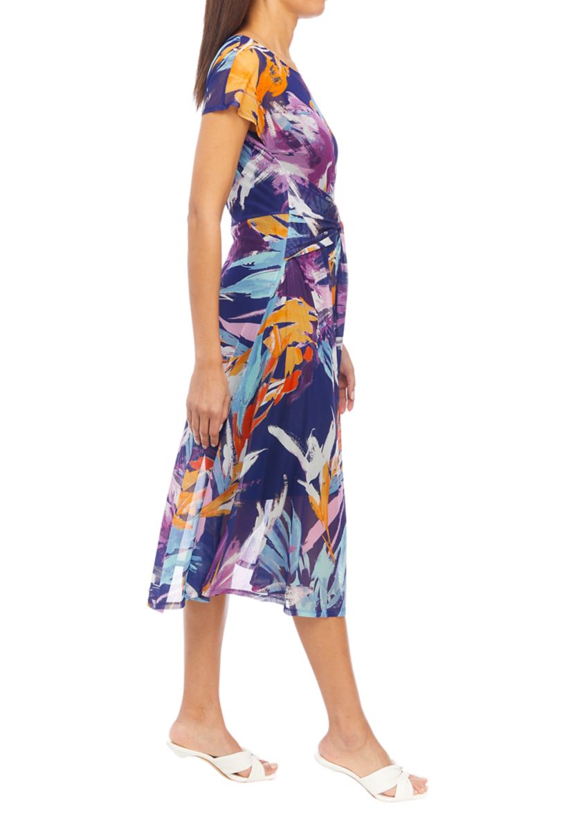 Womens Abstract Print Fit and Flare Dress