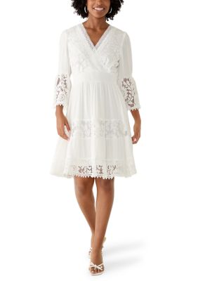 knee length dresses for ladies Lady Black Tie - Medindie Dress - White Lace Open Back Dress main image 1