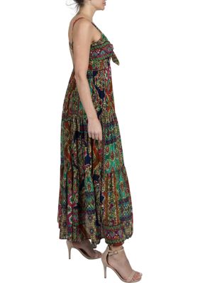 Women's Sleeveless V-Neck Printed A-Line Maxi Dress