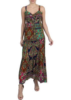 Women's Sleeveless V-Neck Printed A-Line Maxi Dress