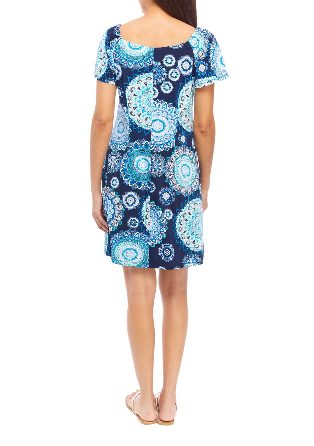   Womens Flutter Sleeve Scoop Neck A-Line Dress 