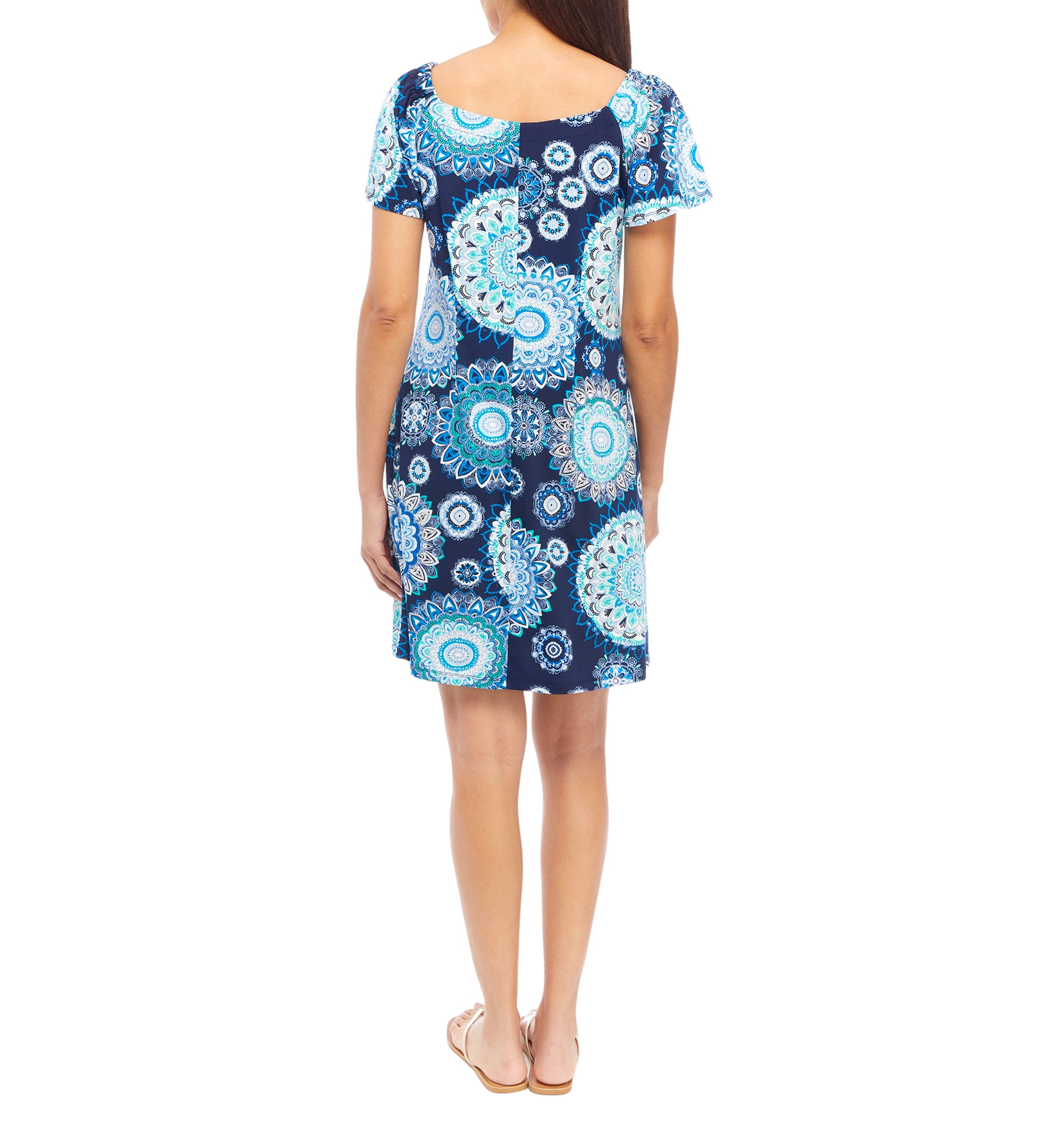   Womens Flutter Sleeve Scoop Neck A-Line Dress 