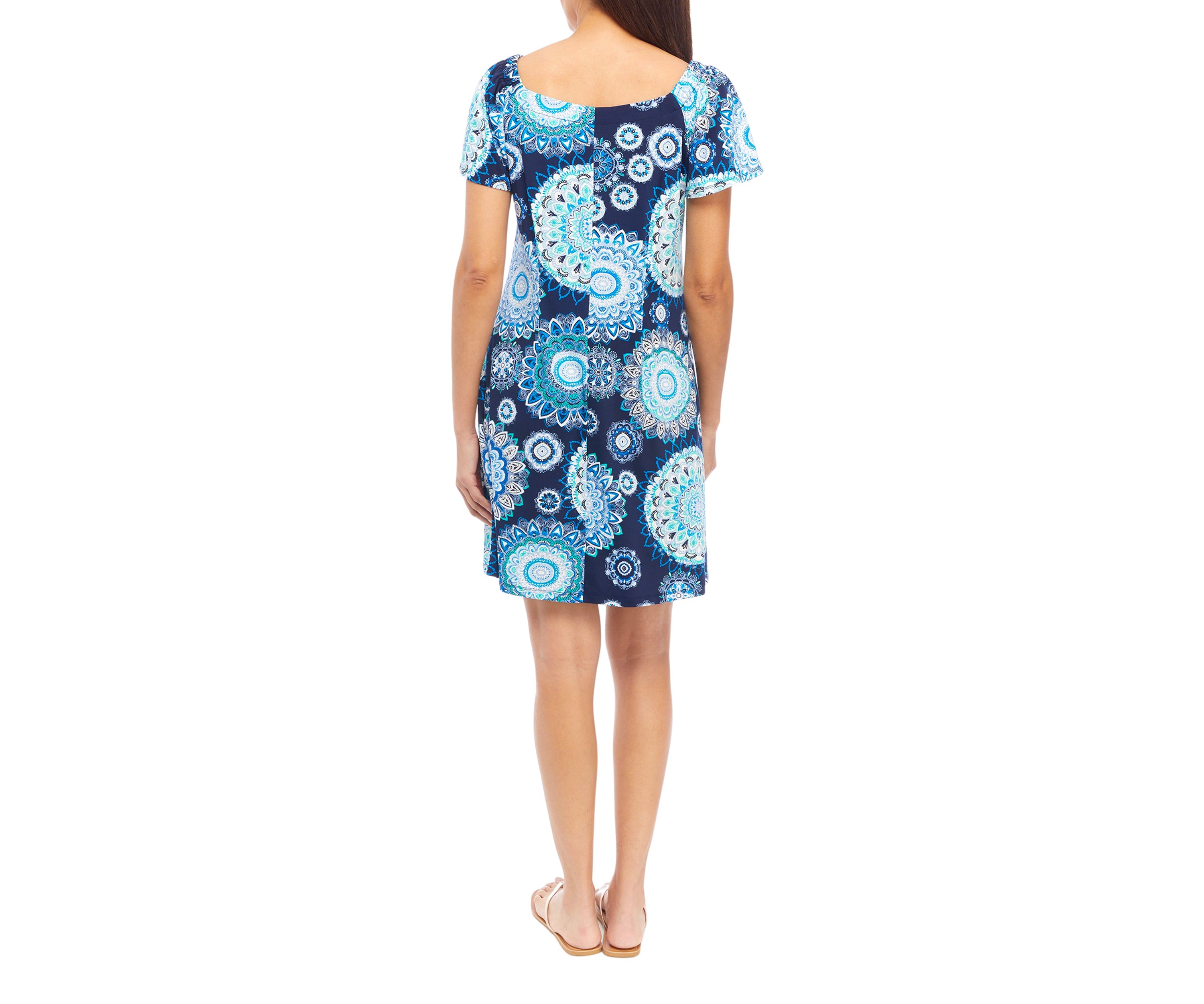   Womens Flutter Sleeve Scoop Neck A-Line Dress 