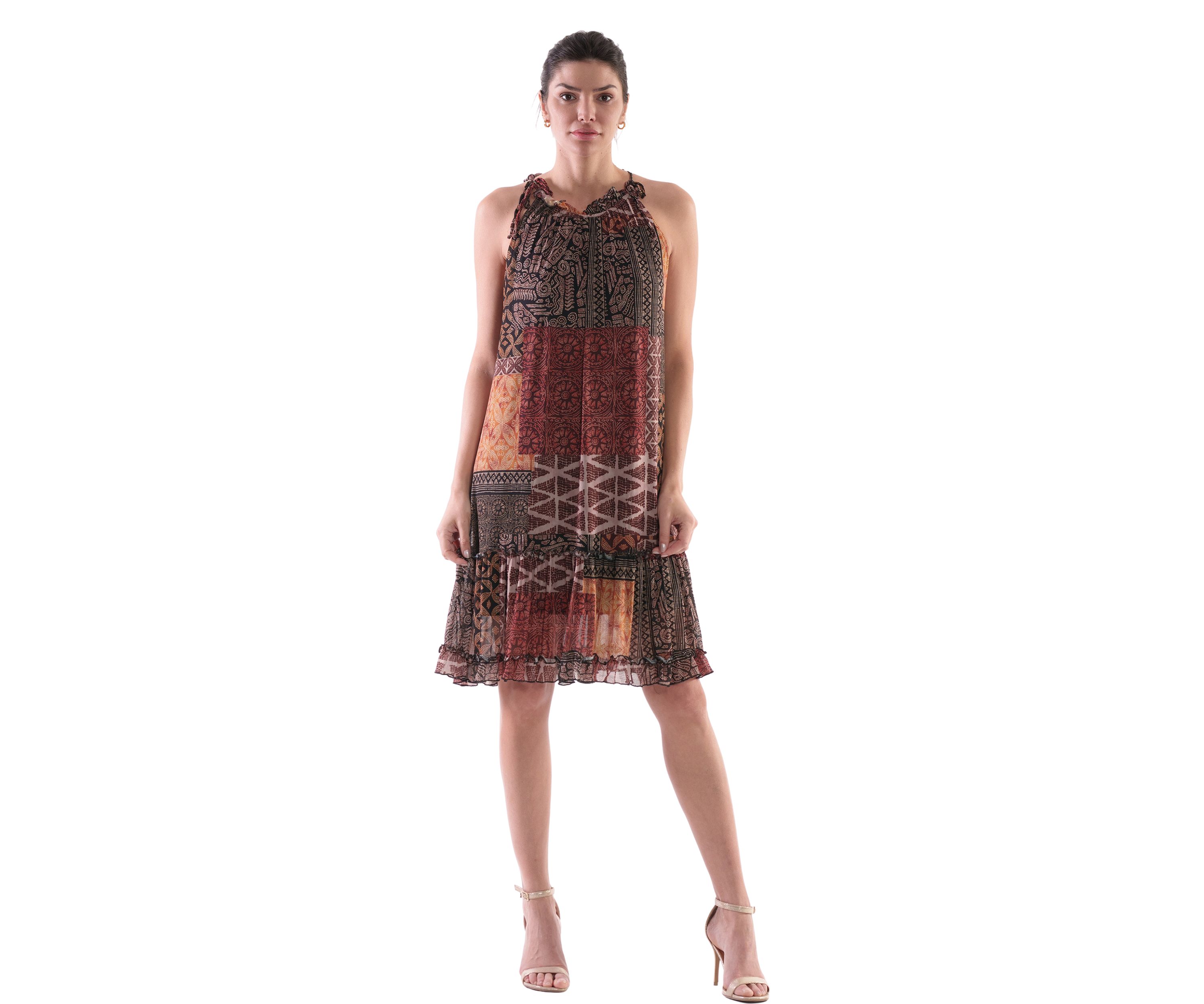 Womens Sleeveless Halter Animal Print A-Line Dress