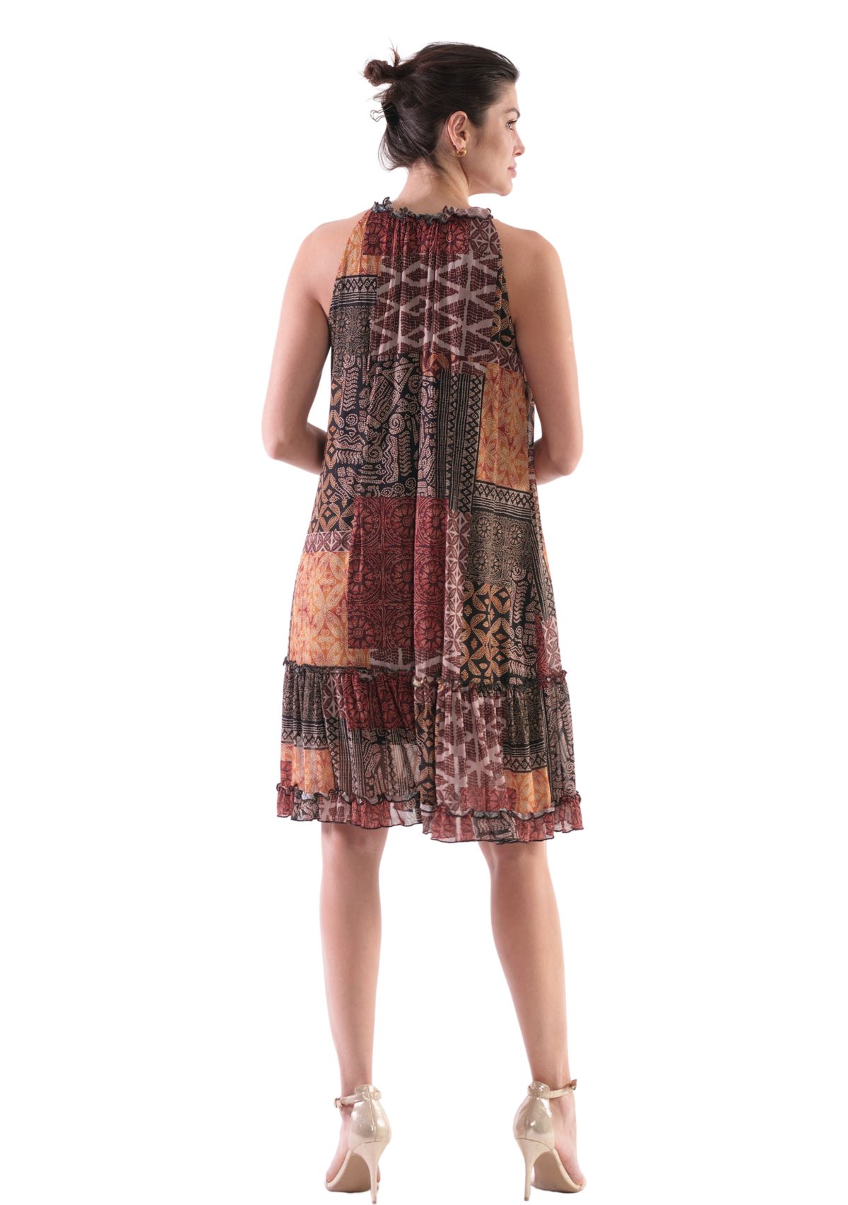 Womens Sleeveless Halter Animal Print A-Line Dress