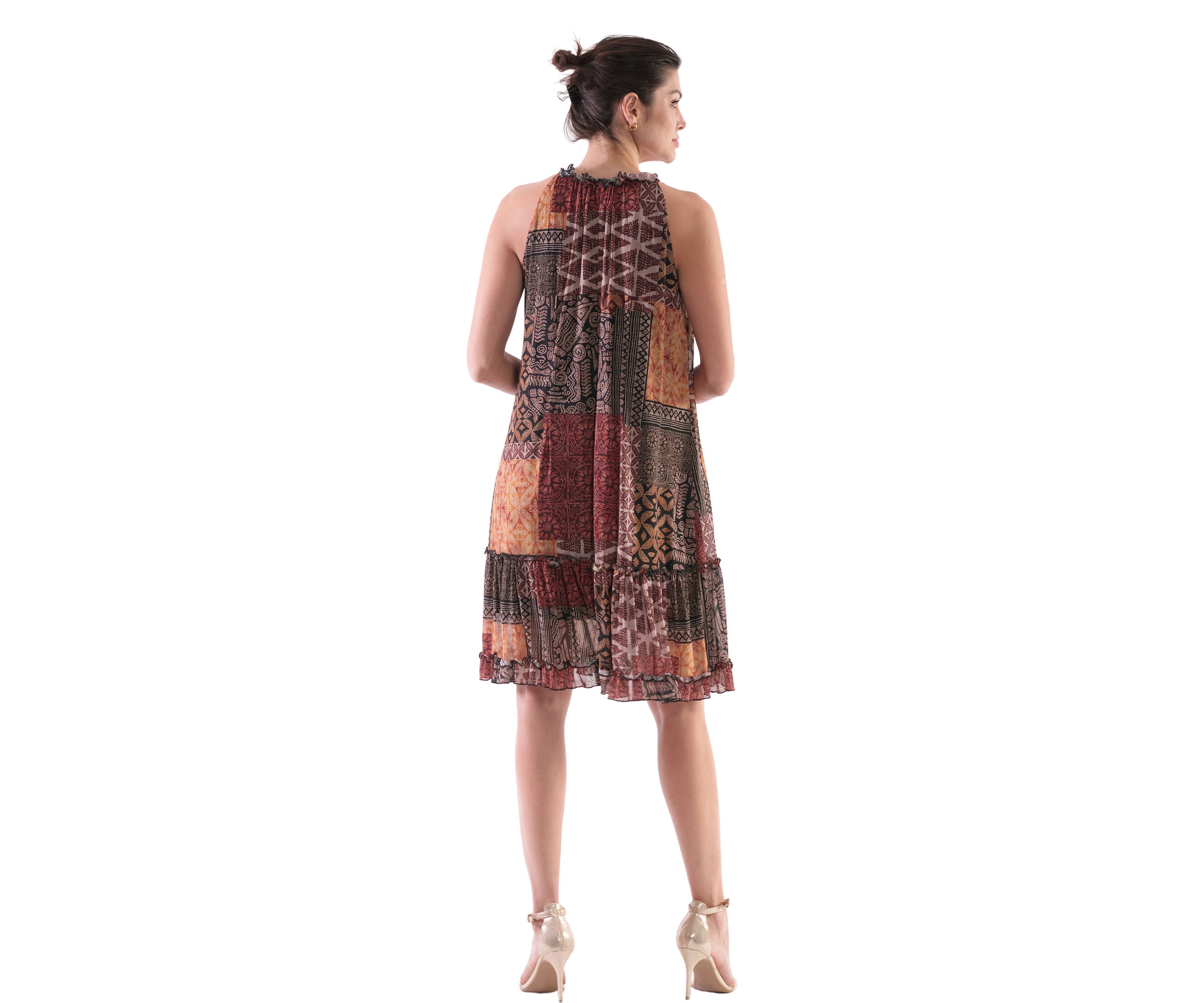 Womens Sleeveless Halter Animal Print A-Line Dress