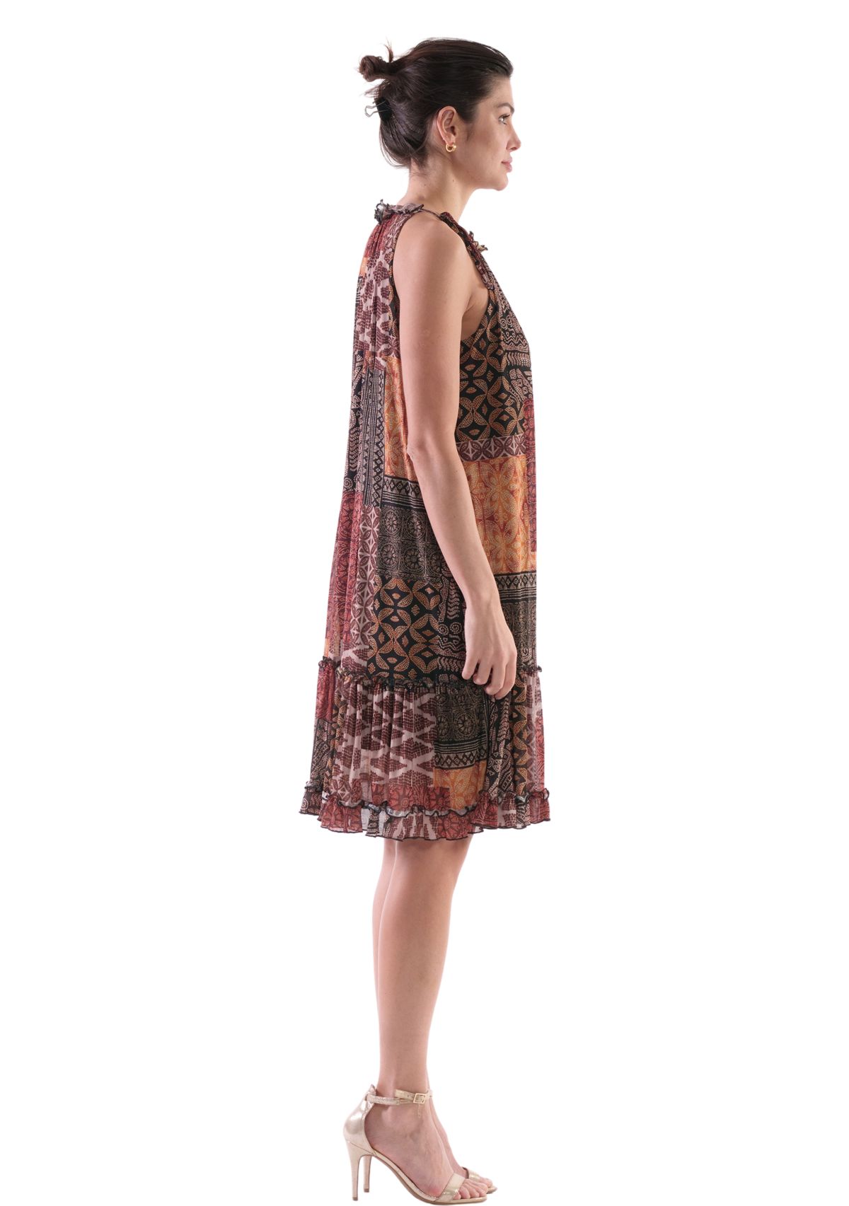 Womens Sleeveless Halter Animal Print A-Line Dress
