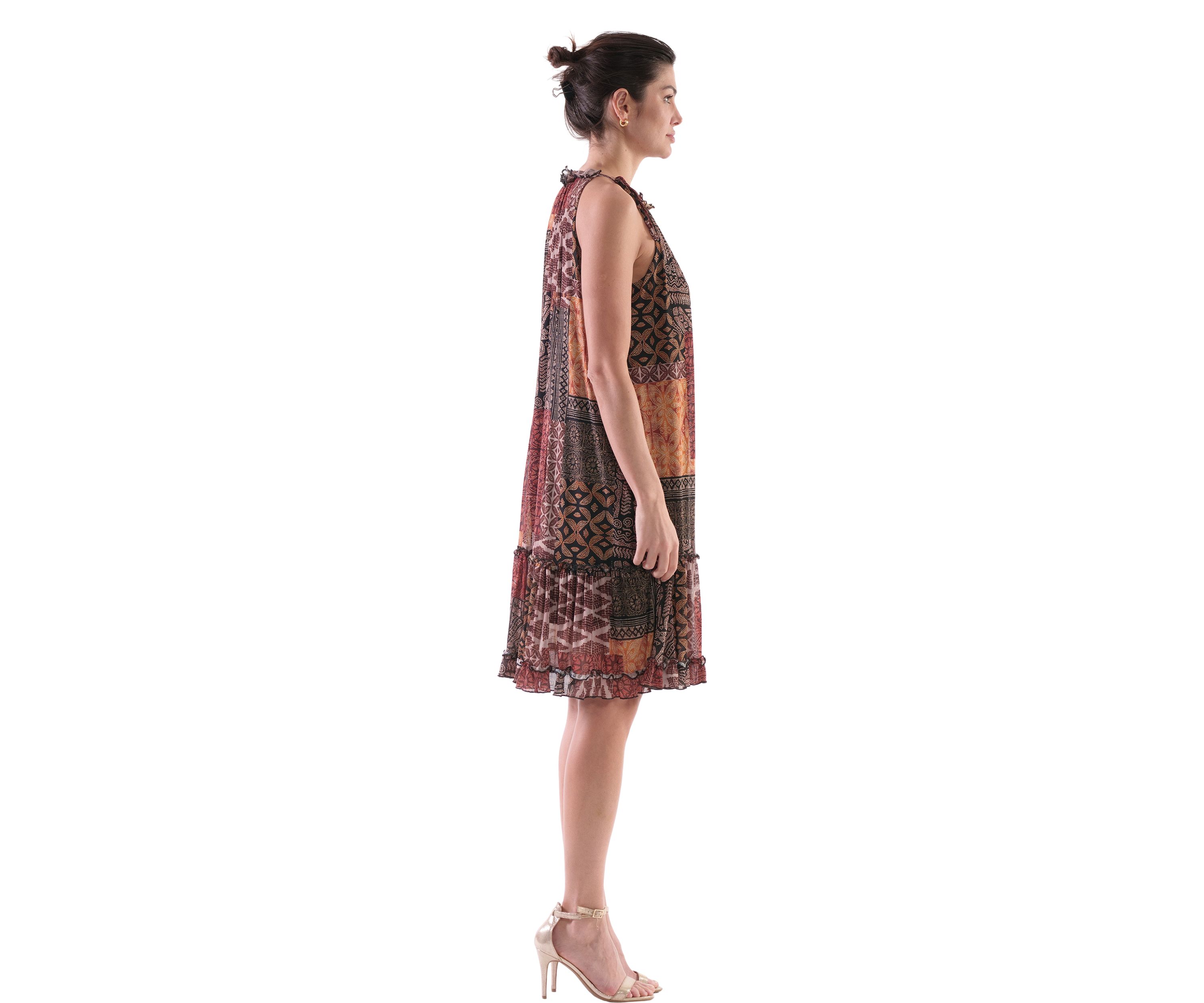 Womens Sleeveless Halter Animal Print A-Line Dress