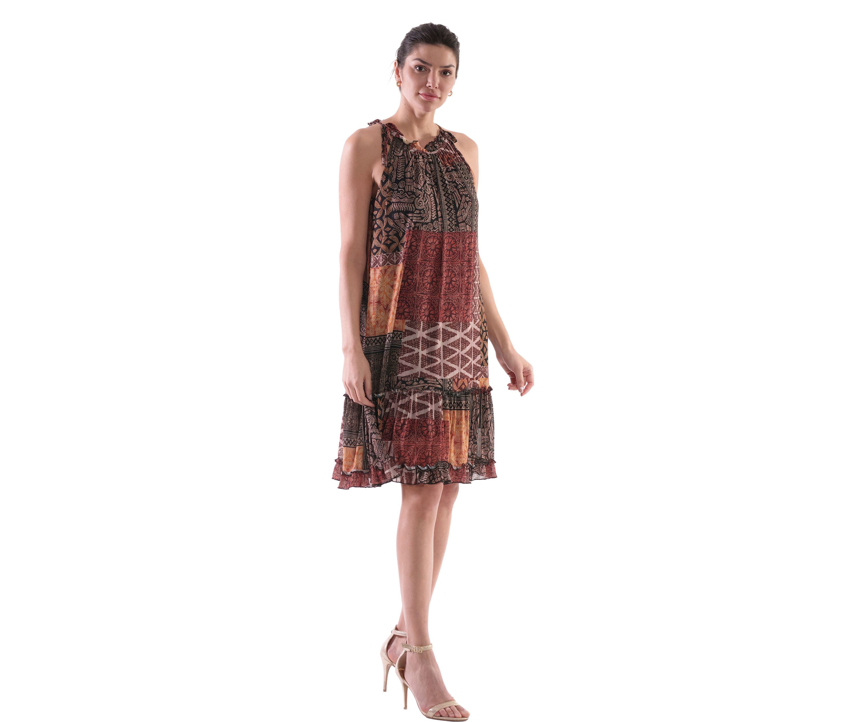 Womens Sleeveless Halter Animal Print A-Line Dress