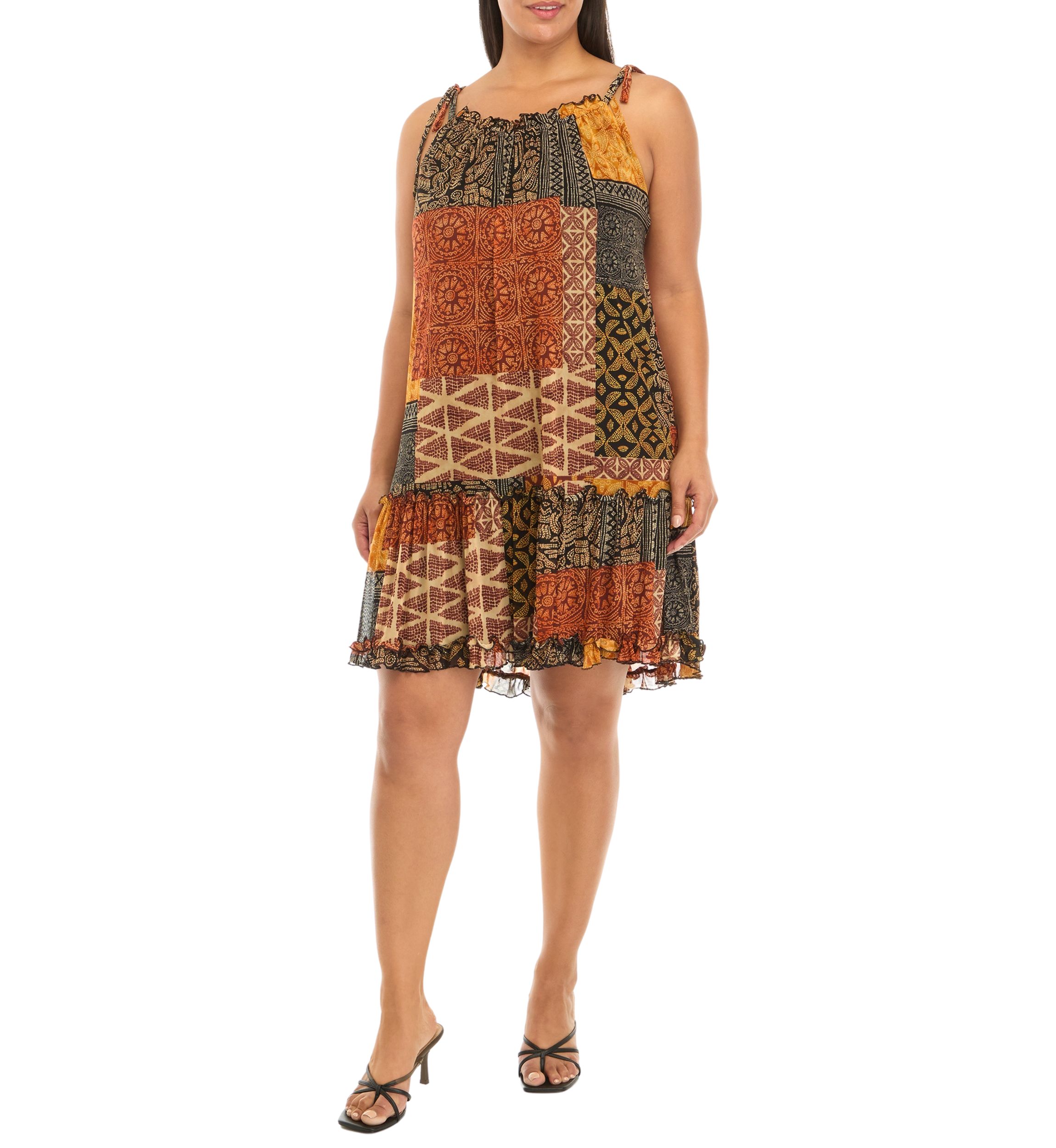 Plus Size Sleeveless Halter Print A-Line Dress