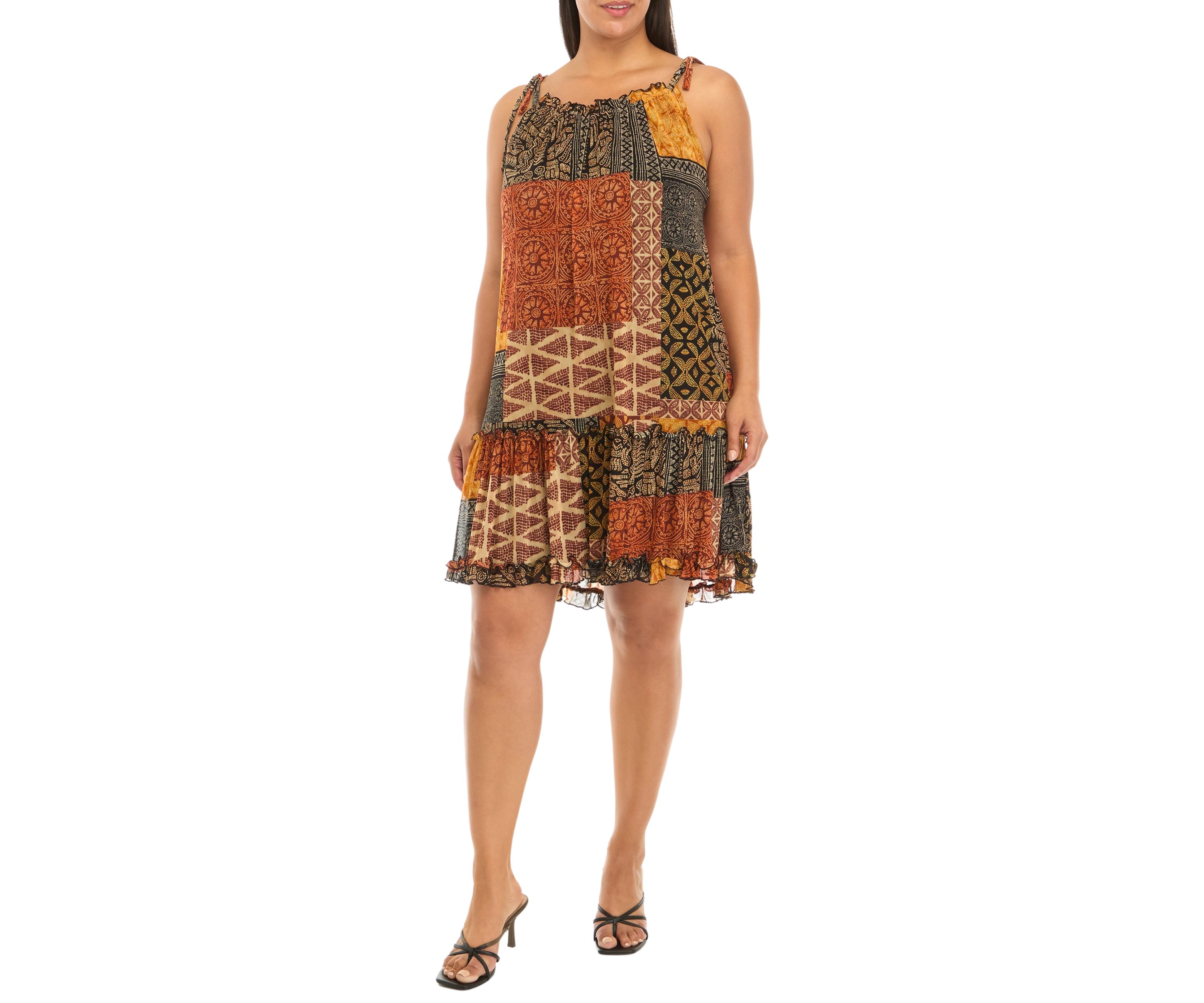 Plus Size Sleeveless Halter Print A-Line Dress