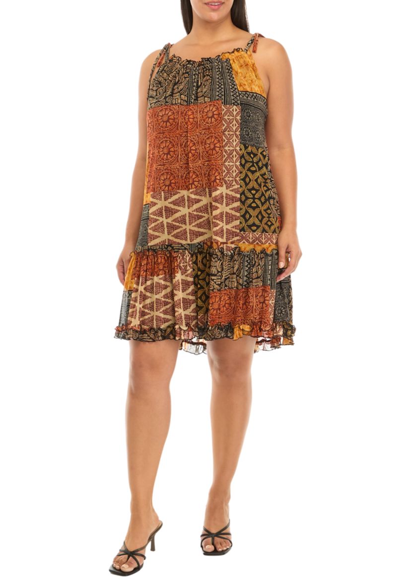 Plus Size Sleeveless Halter Print A-Line Dress