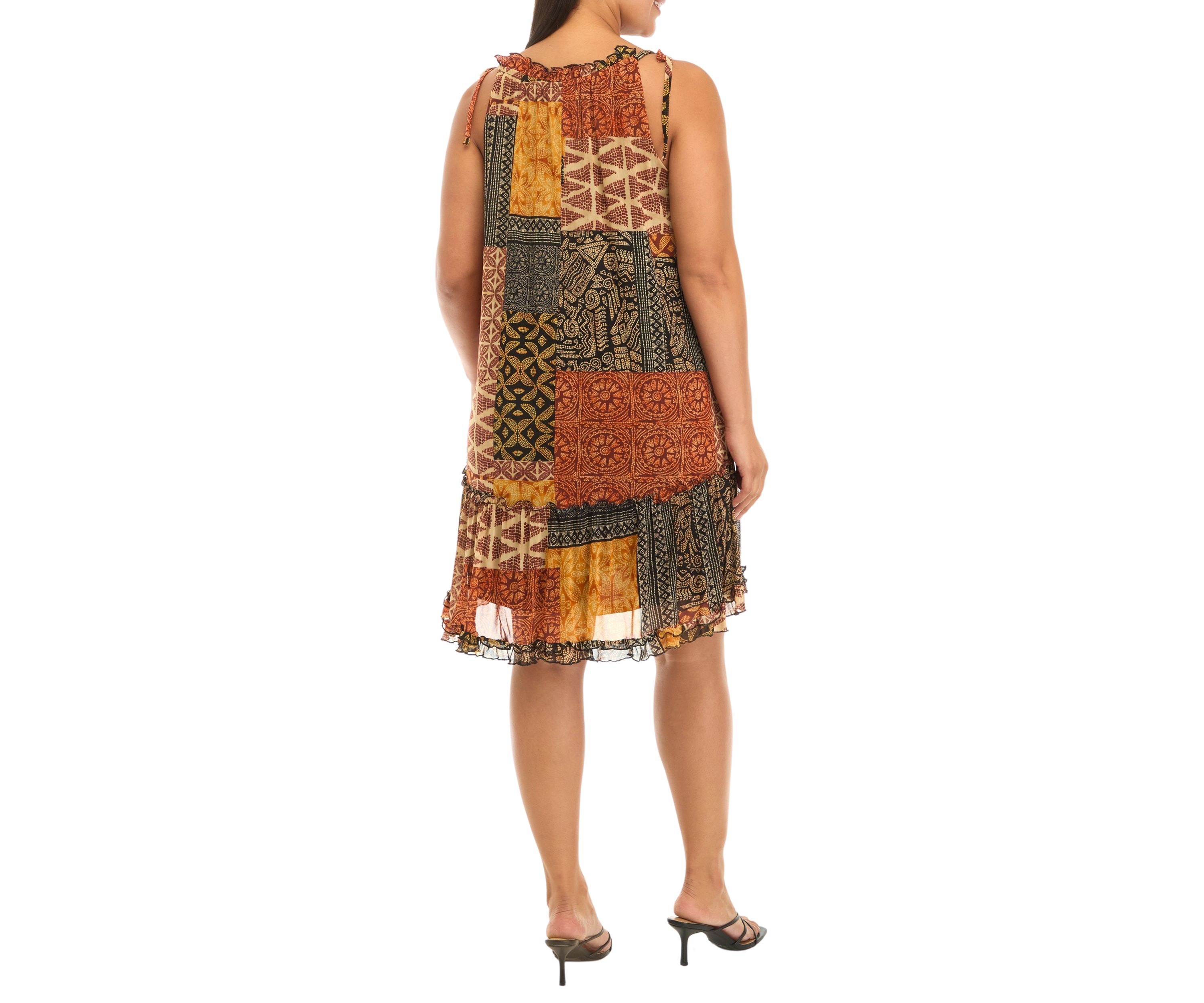 Plus Size Sleeveless Halter Print A-Line Dress