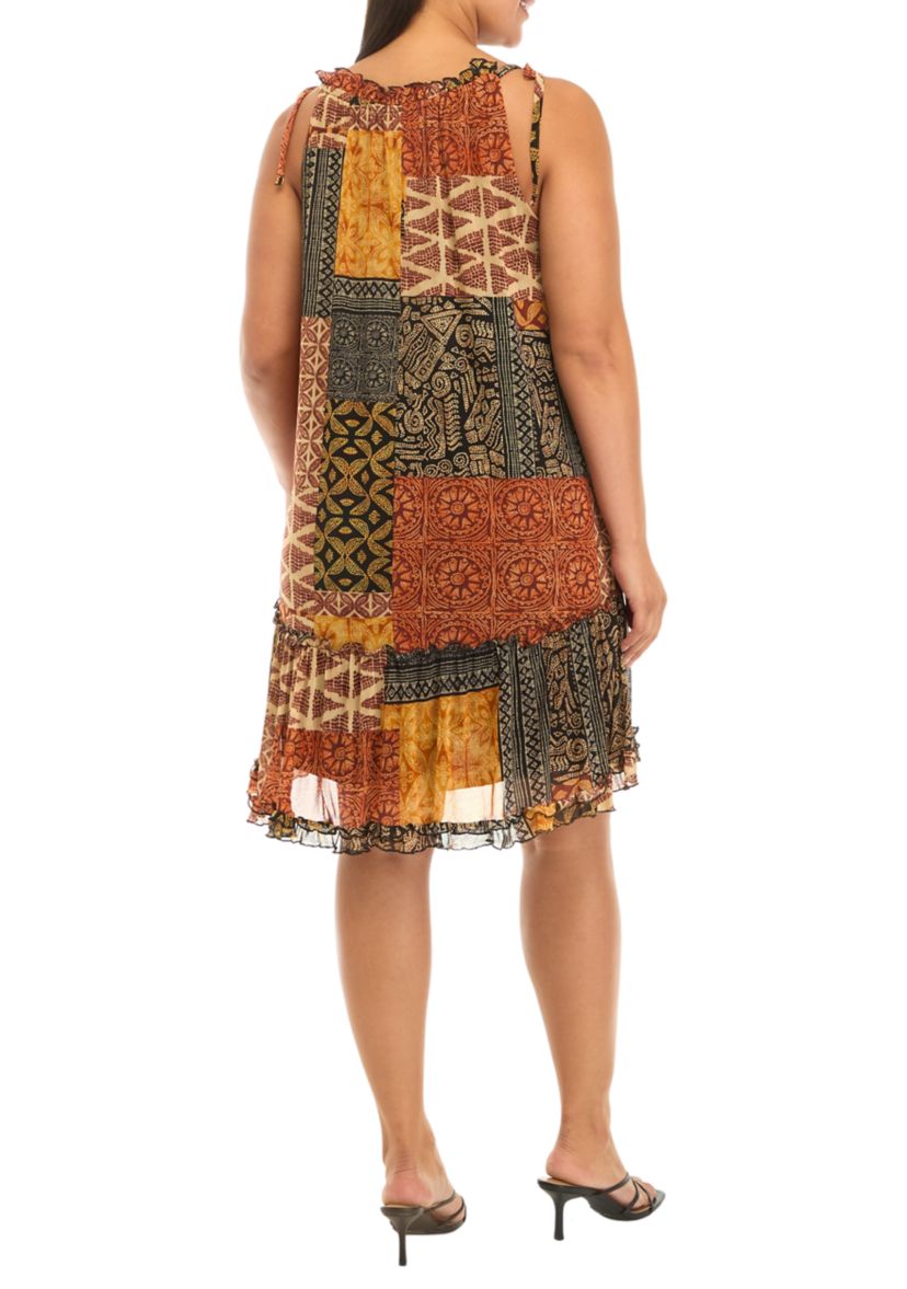 Plus Size Sleeveless Halter Print A-Line Dress