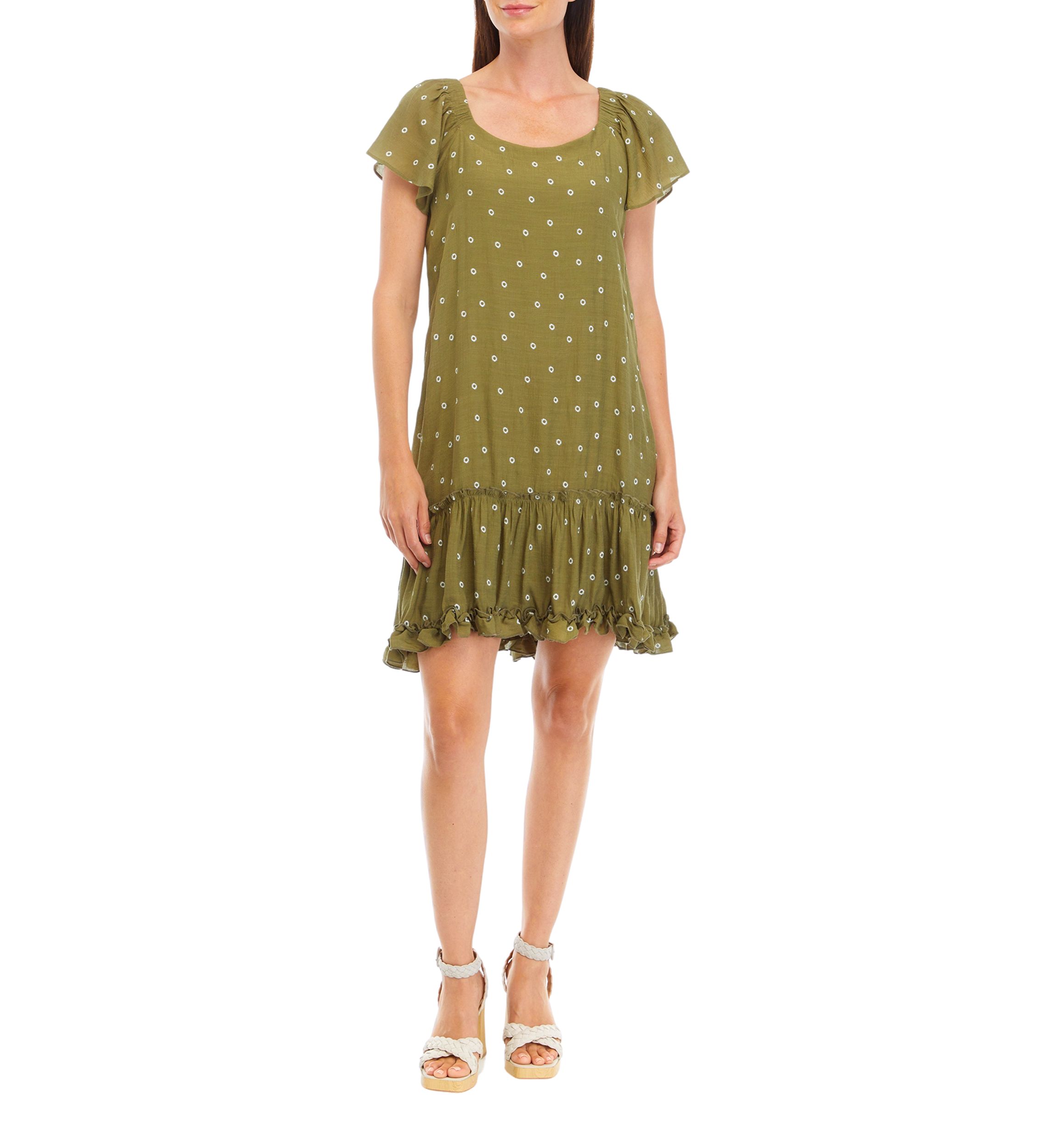 Womens Flutter Sleeve Scoop Neck Printed A-Line Dress