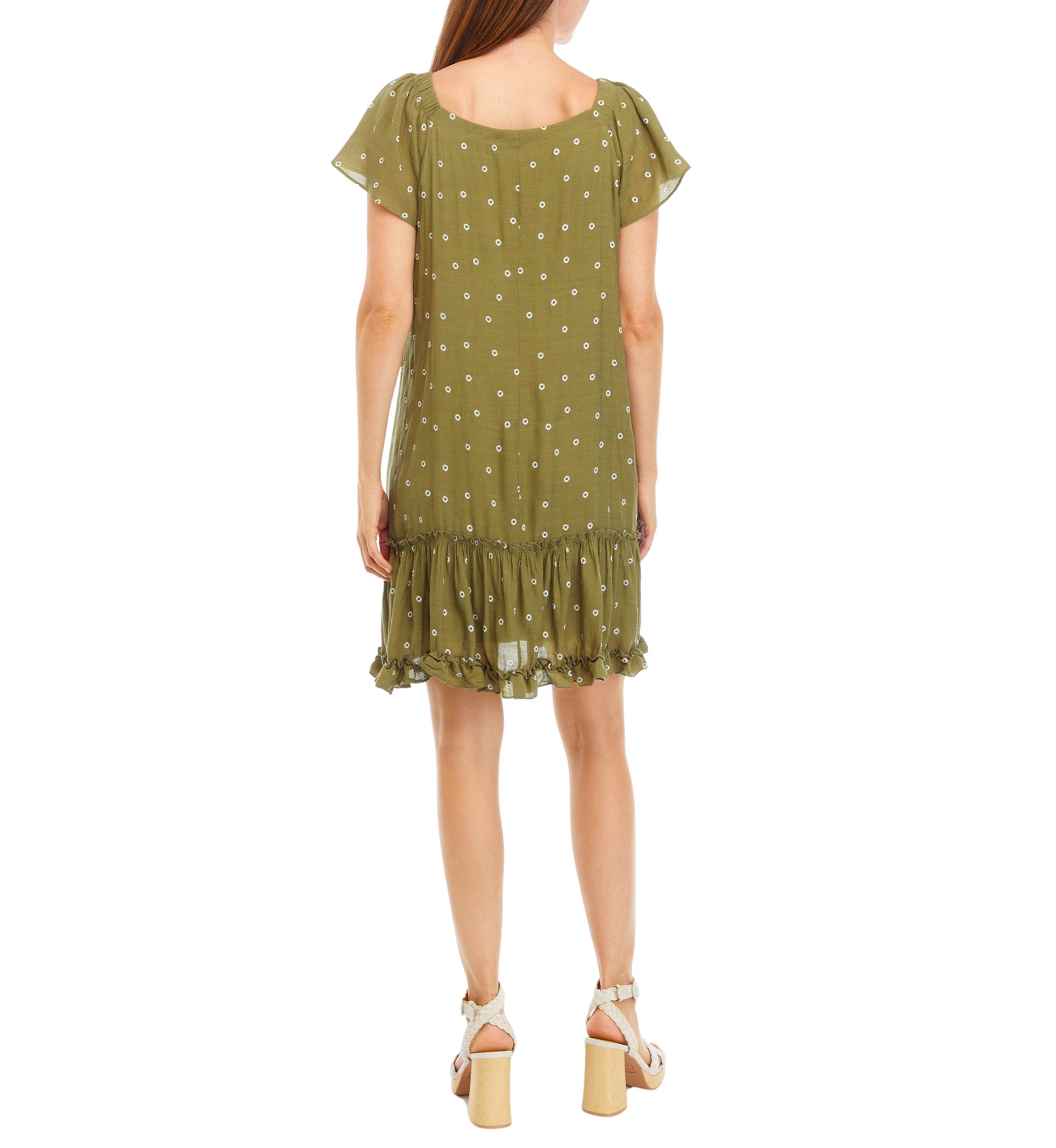 Womens Flutter Sleeve Scoop Neck Printed A-Line Dress