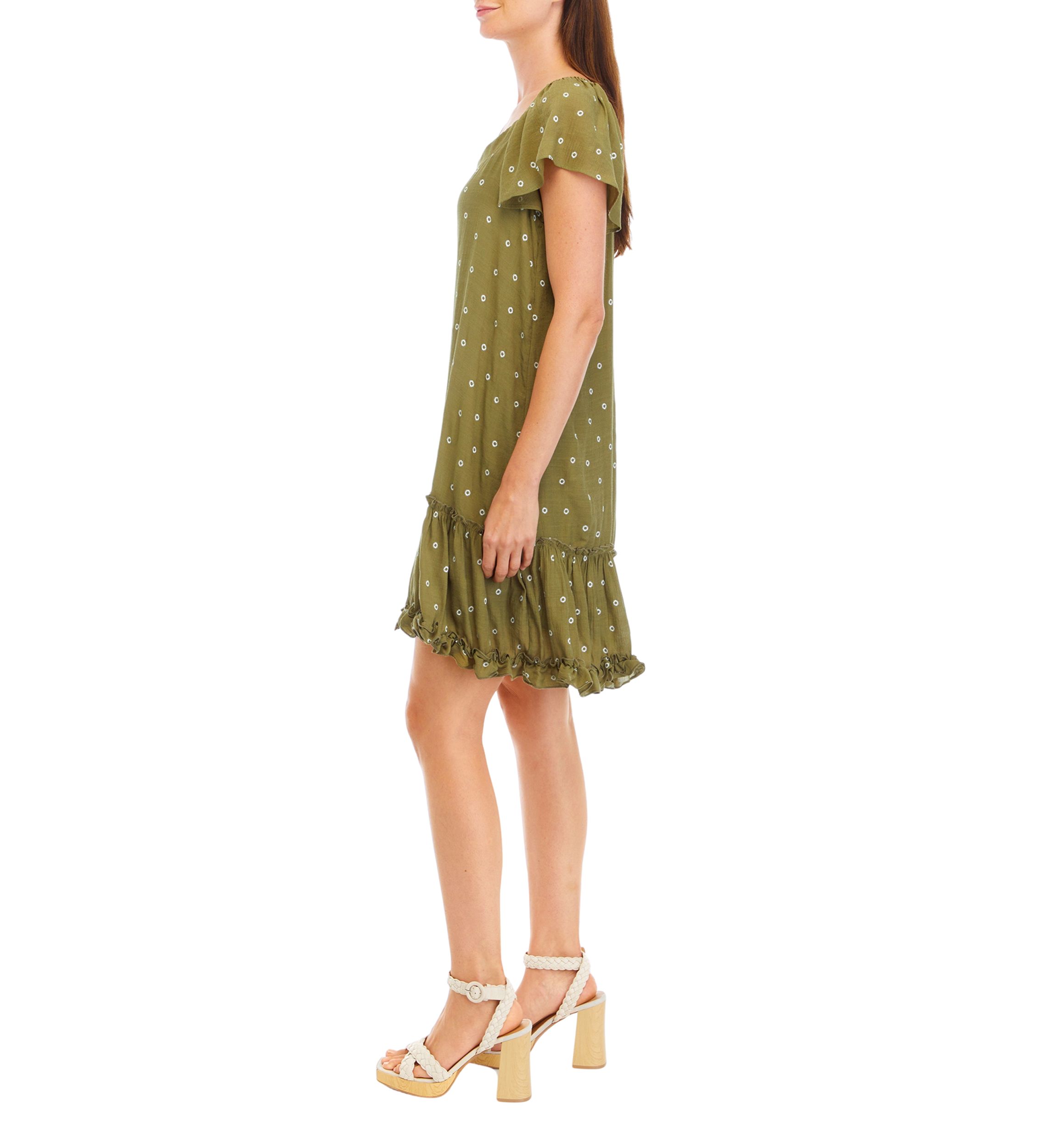 Womens Flutter Sleeve Scoop Neck Printed A-Line Dress