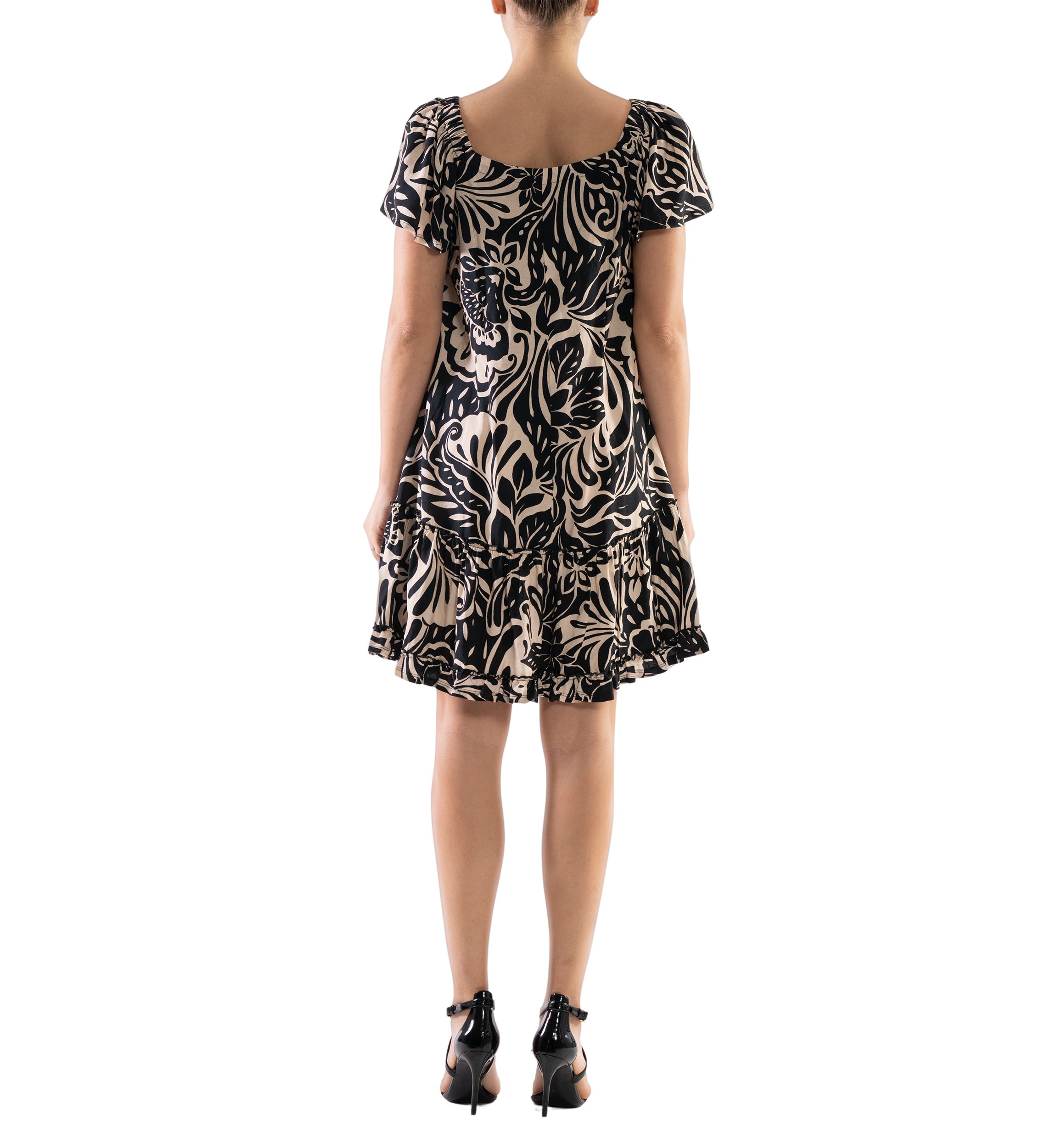 Womens Short Sleeve Scoop Neck Printed Gauze Dress