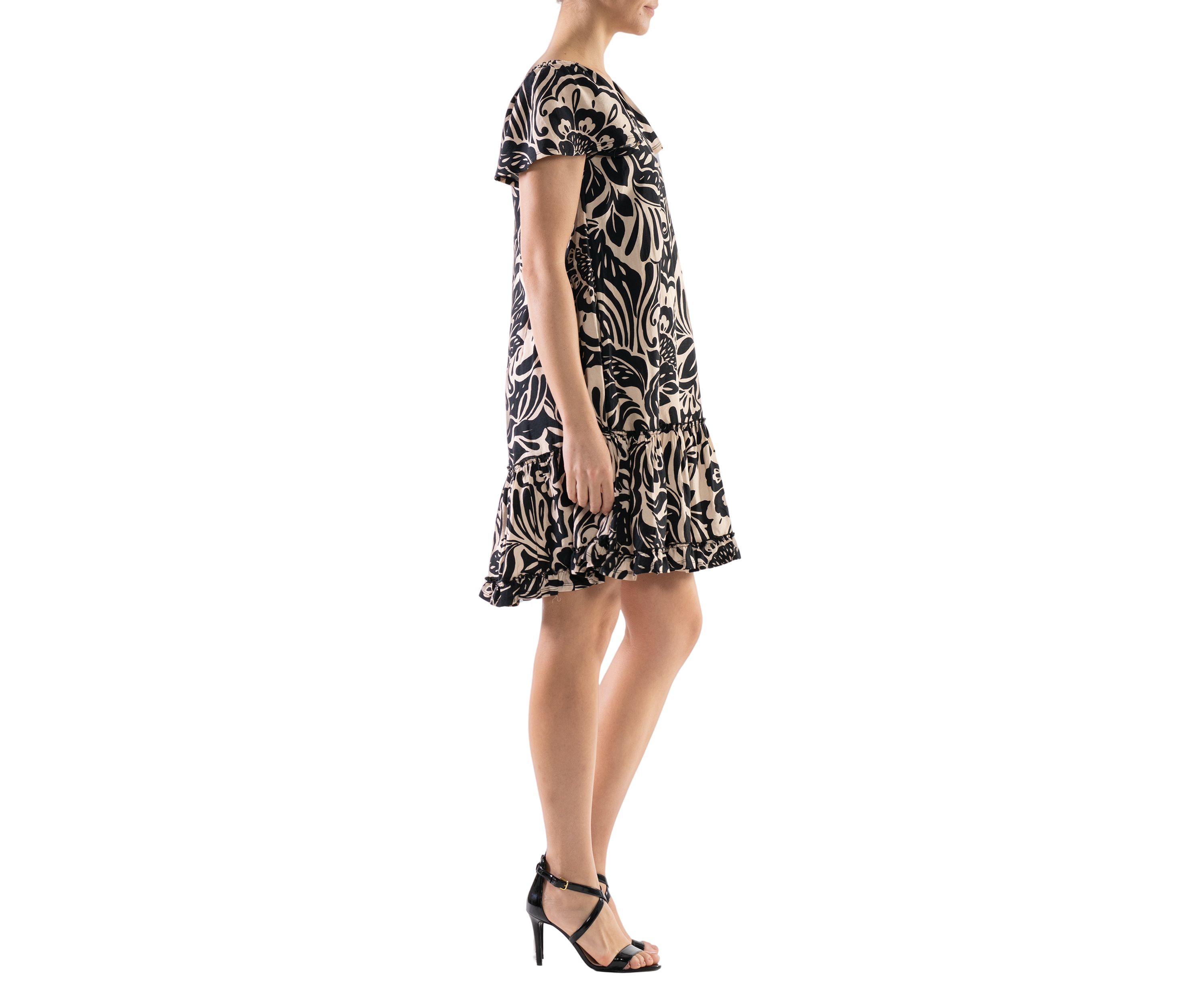 Womens Short Sleeve Scoop Neck Printed Gauze Dress