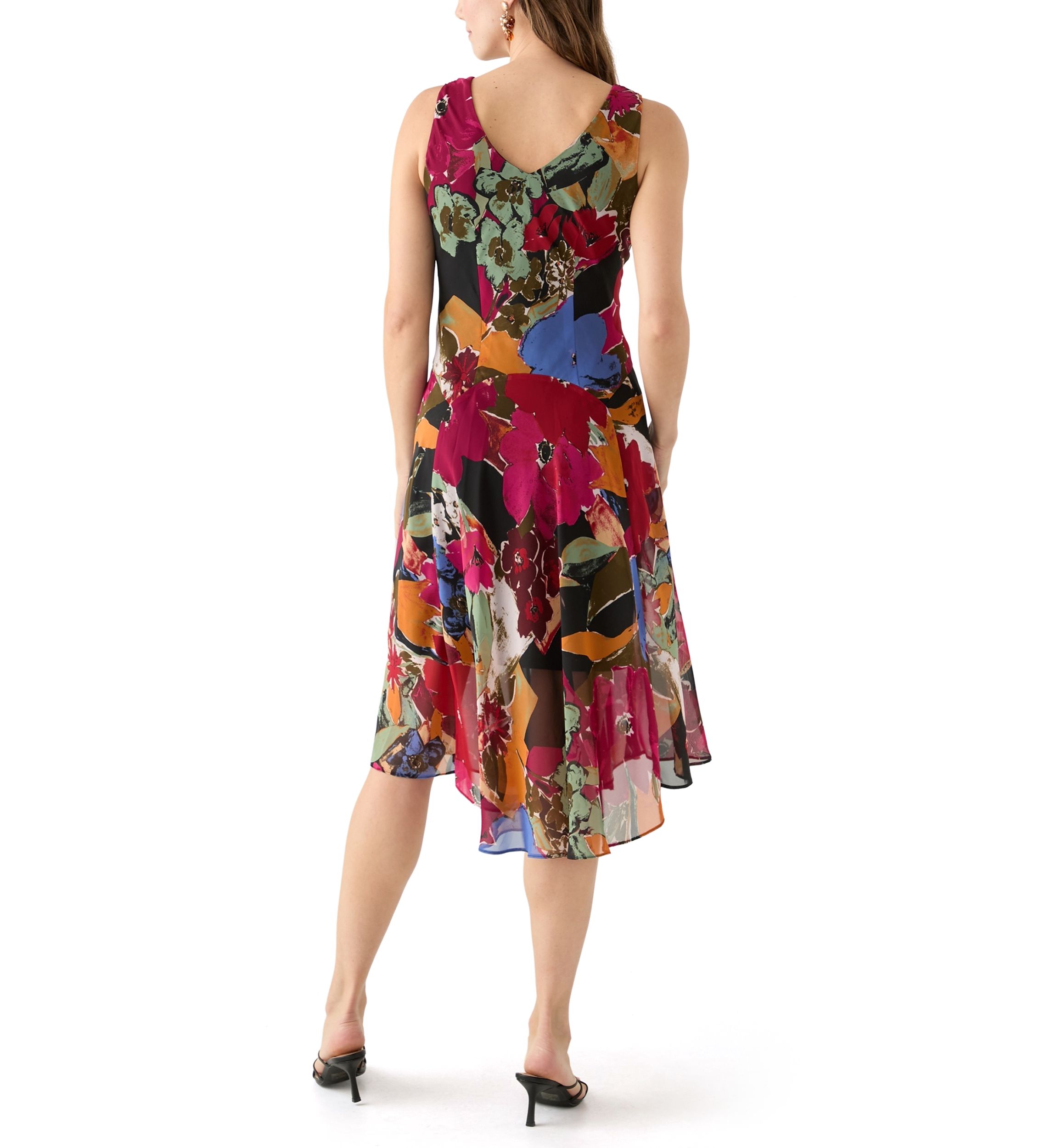 Womens Cowl Neck Floral Printed A-Line Dress