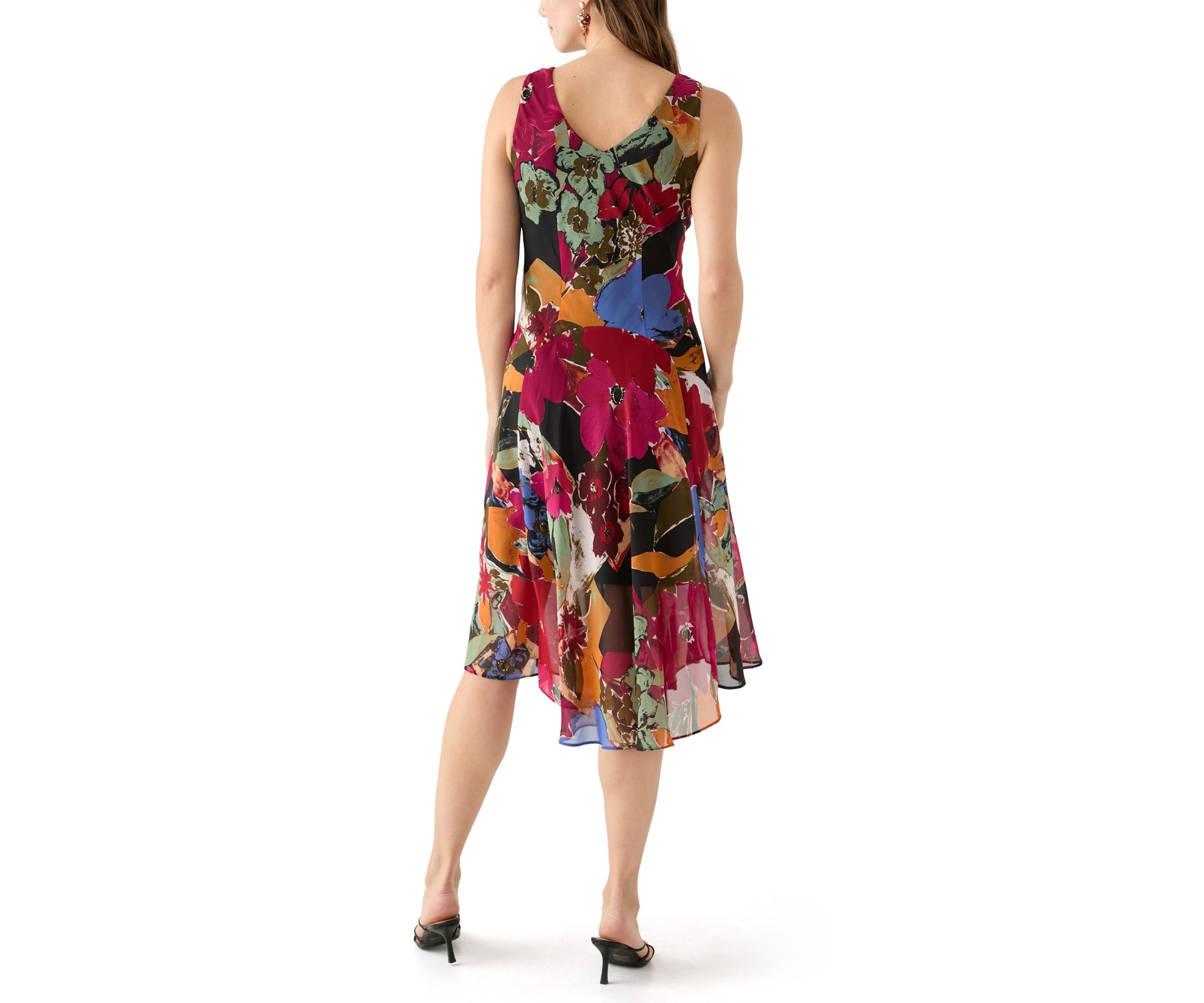 Womens Cowl Neck Floral Printed A-Line Dress