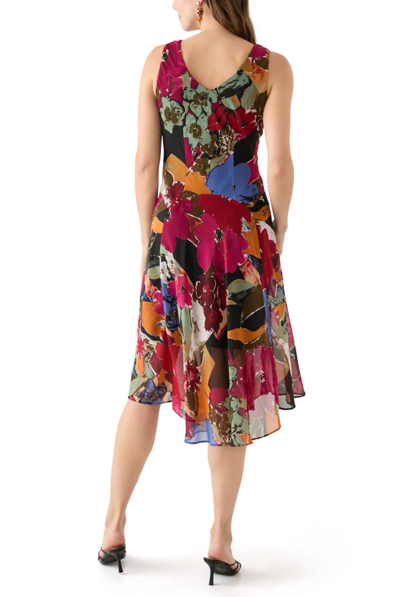 Womens Cowl Neck Floral Printed A-Line Dress