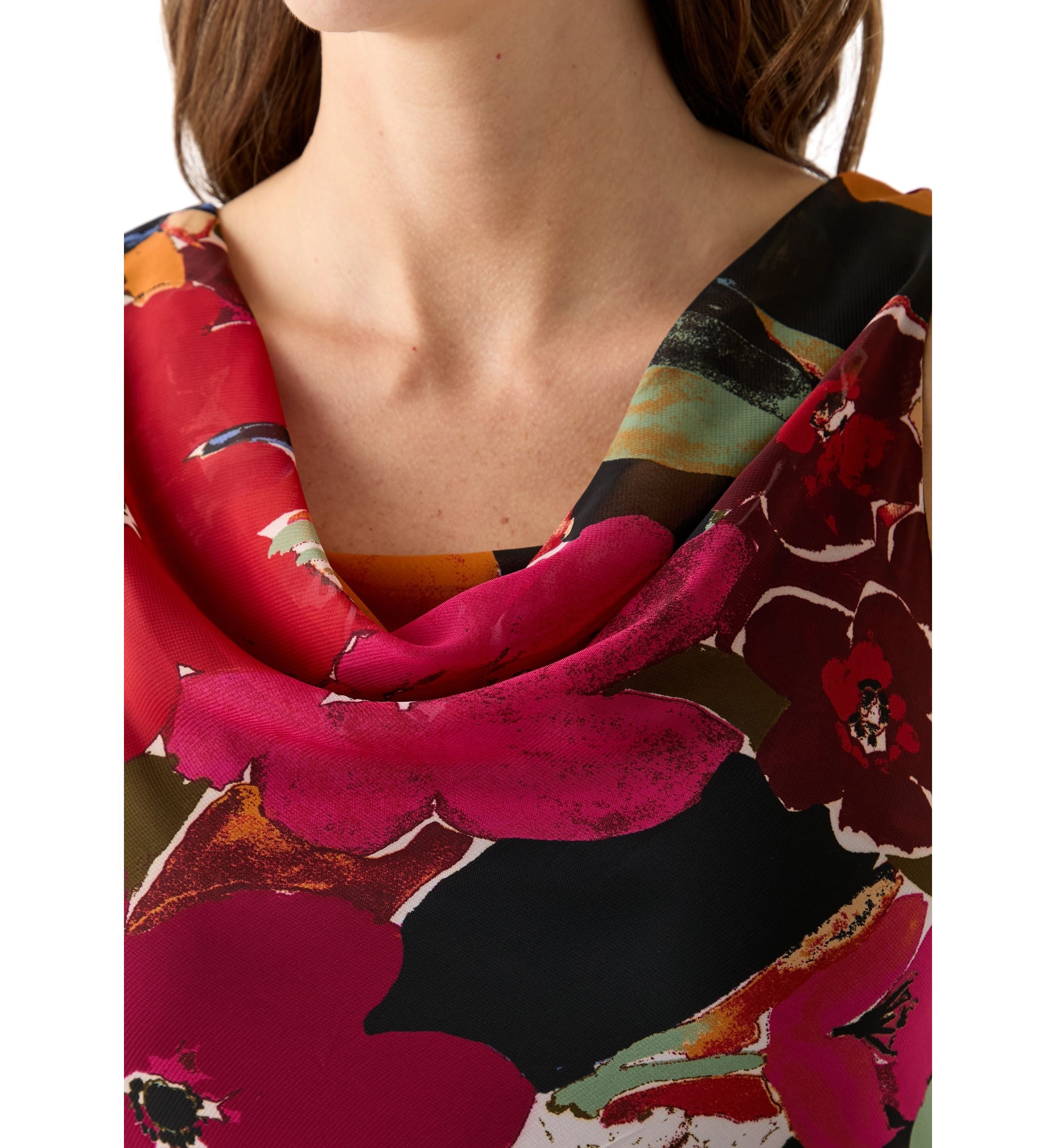 Womens Cowl Neck Floral Printed A-Line Dress