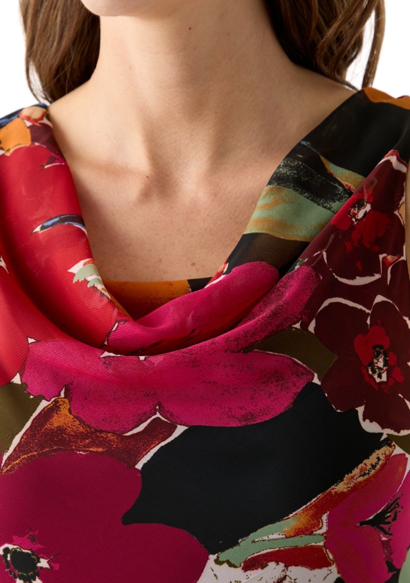 Womens Cowl Neck Floral Printed A-Line Dress