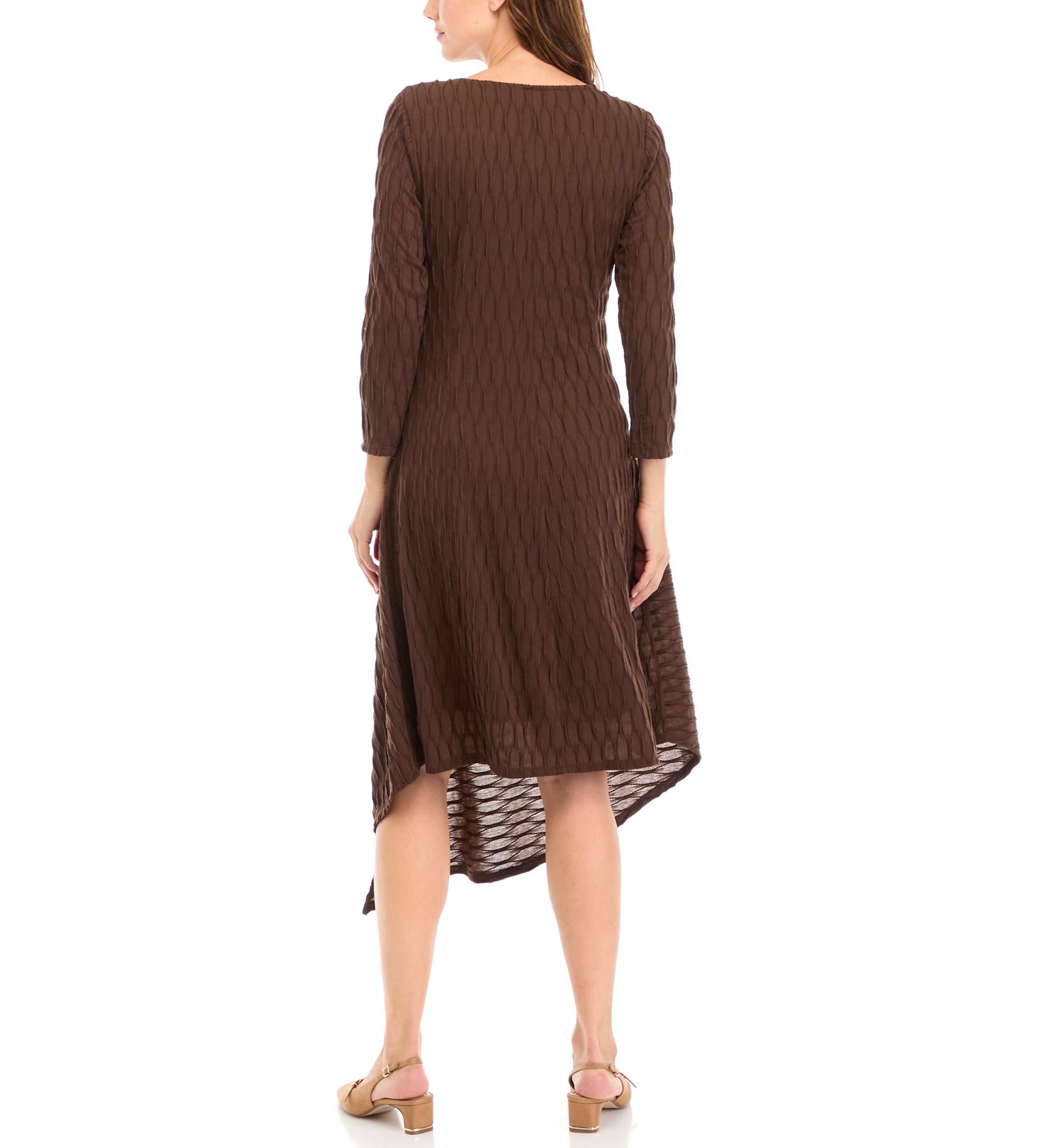 Womens Long Sleeve Solid Knit Midi A-Line Dress