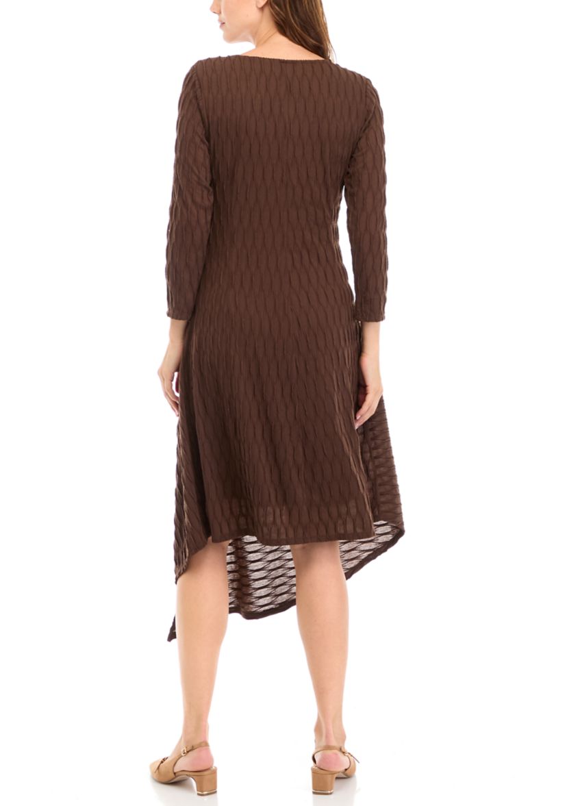 Womens Long Sleeve Solid Knit Midi A-Line Dress