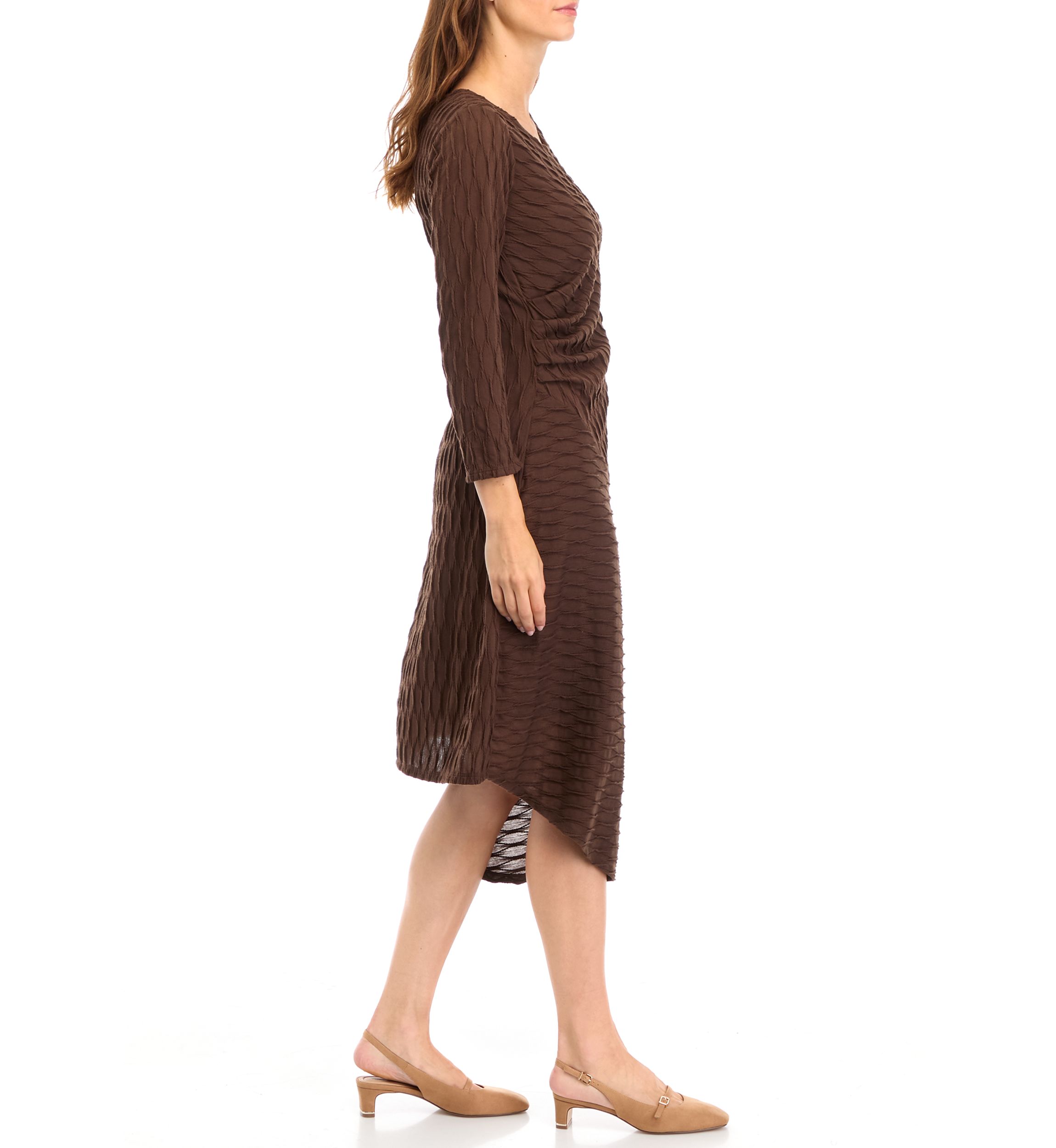 Womens Long Sleeve Solid Knit Midi A-Line Dress