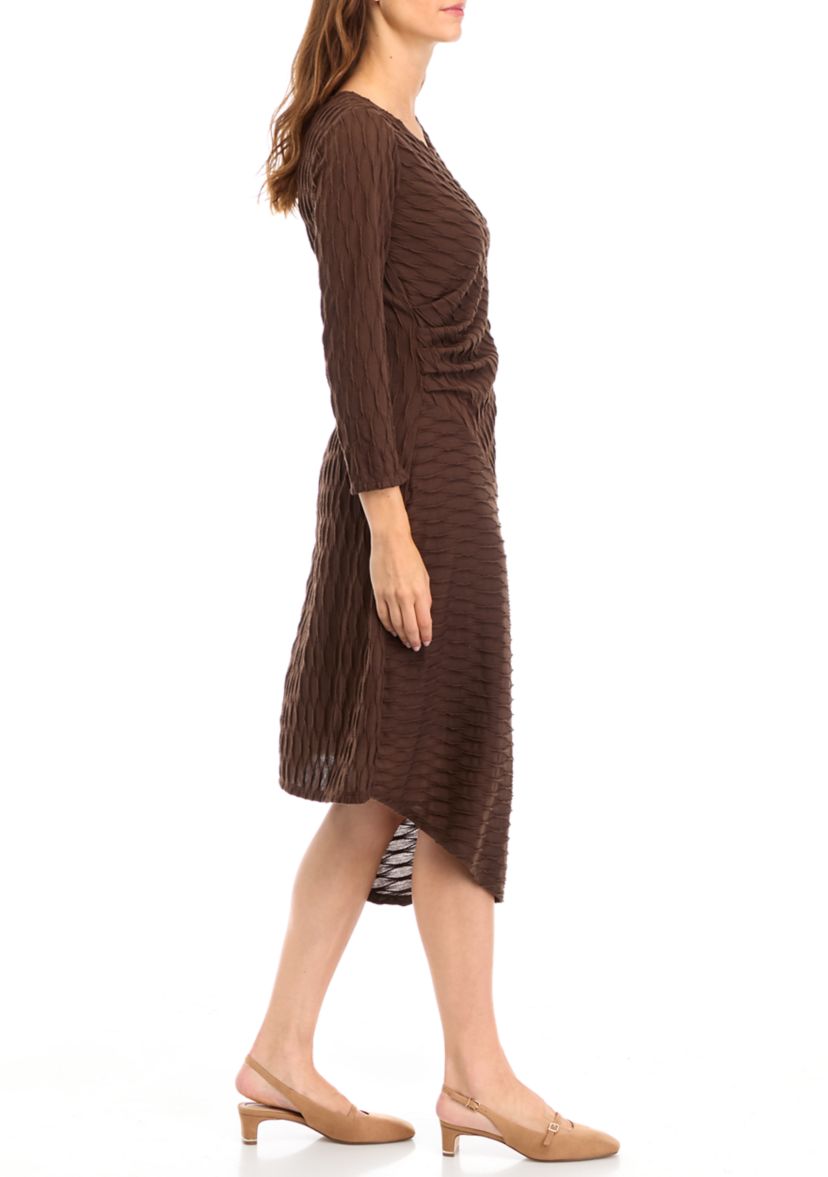 Womens Long Sleeve Solid Knit Midi A-Line Dress