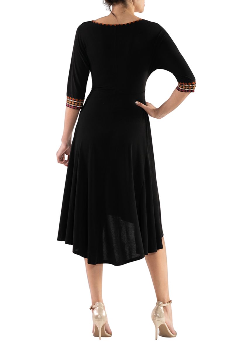 Womens Printed Belted Fit and Flare Dress