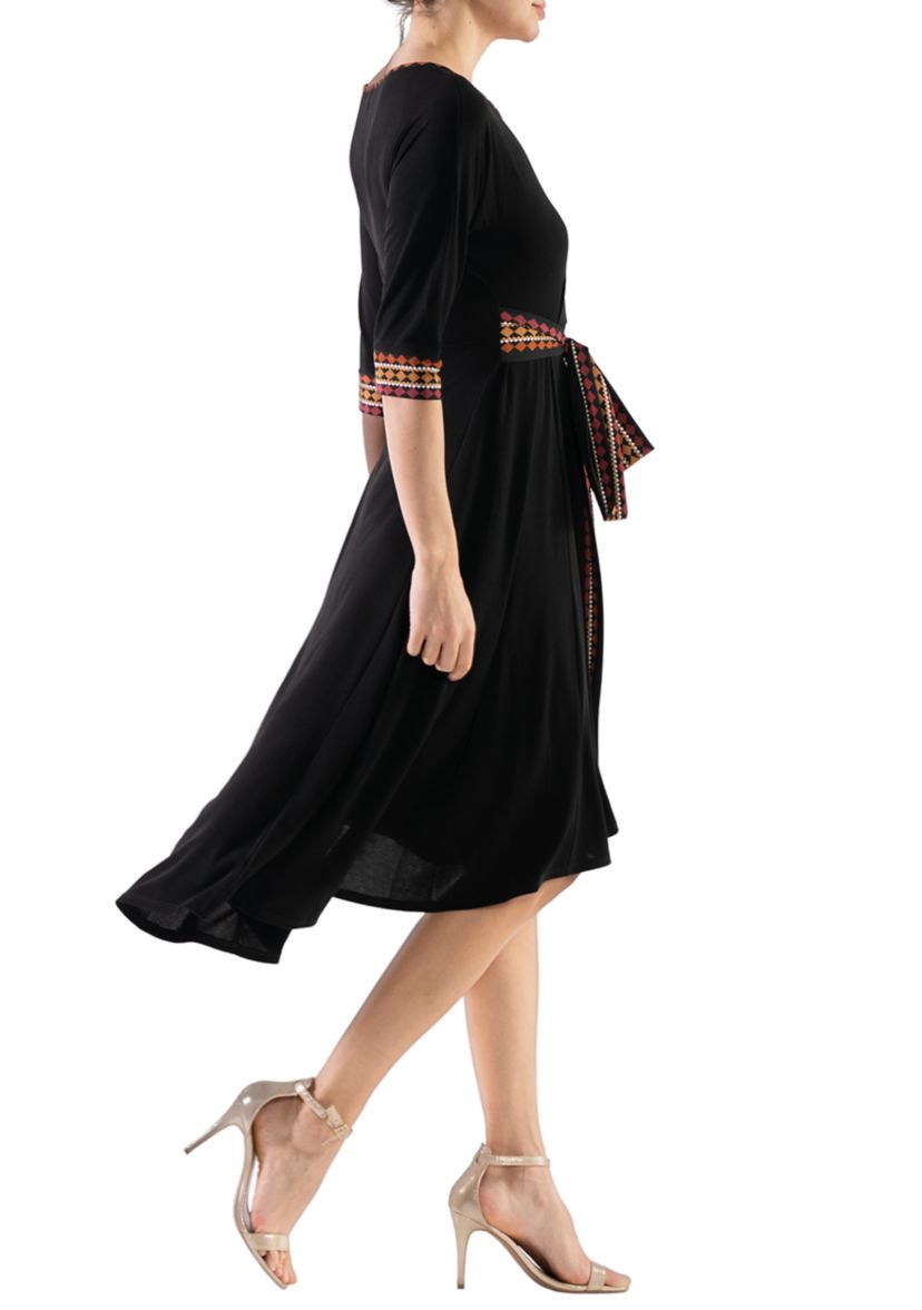 Womens Printed Belted Fit and Flare Dress