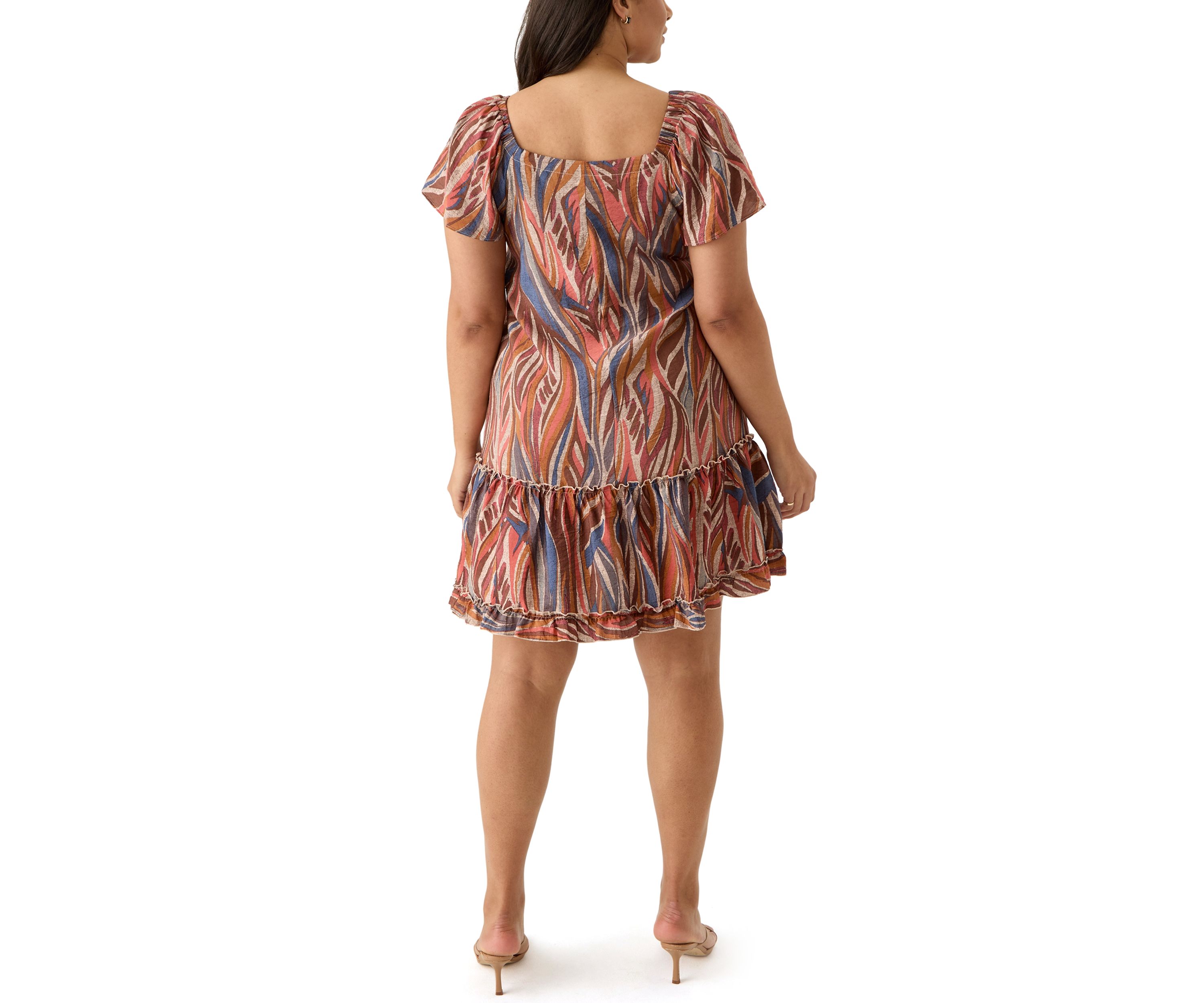 Plus Size Short Sleeve Square Neck Printed A-Line Dress